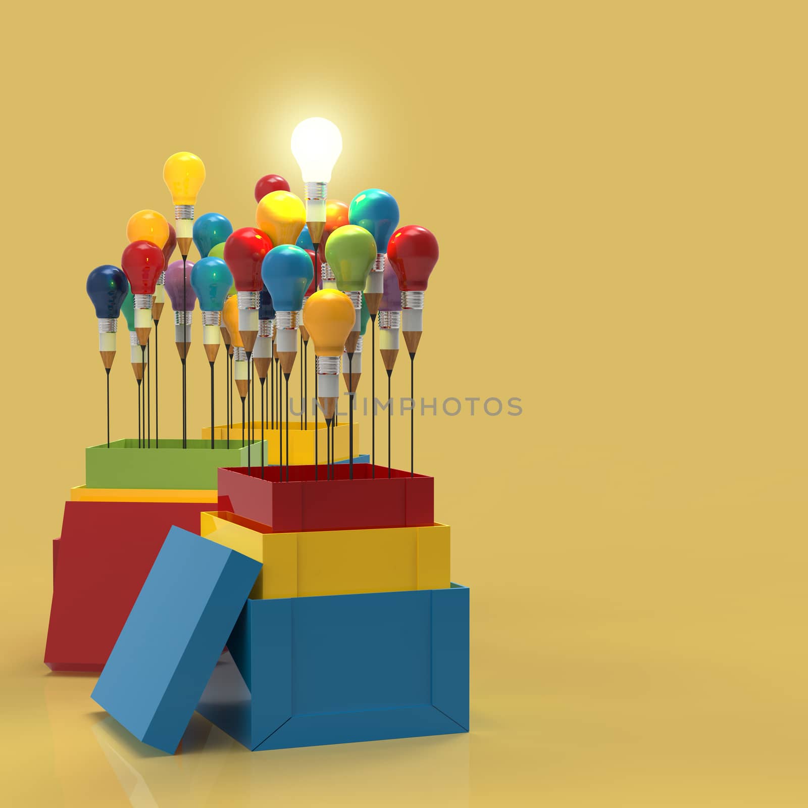 pencil light bulb 3d as think outside of the box and leadership  by everythingpossible