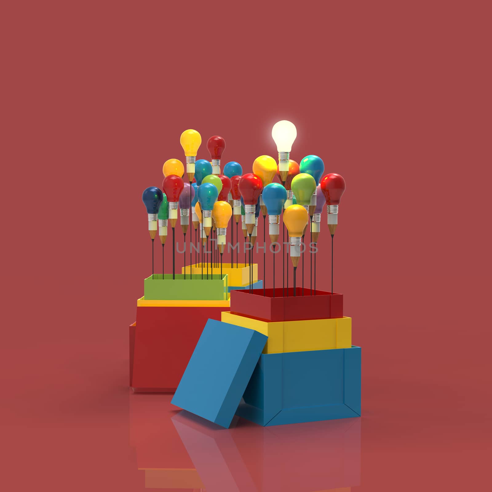 pencil light bulb 3d as think outside of the box and leadership  by everythingpossible