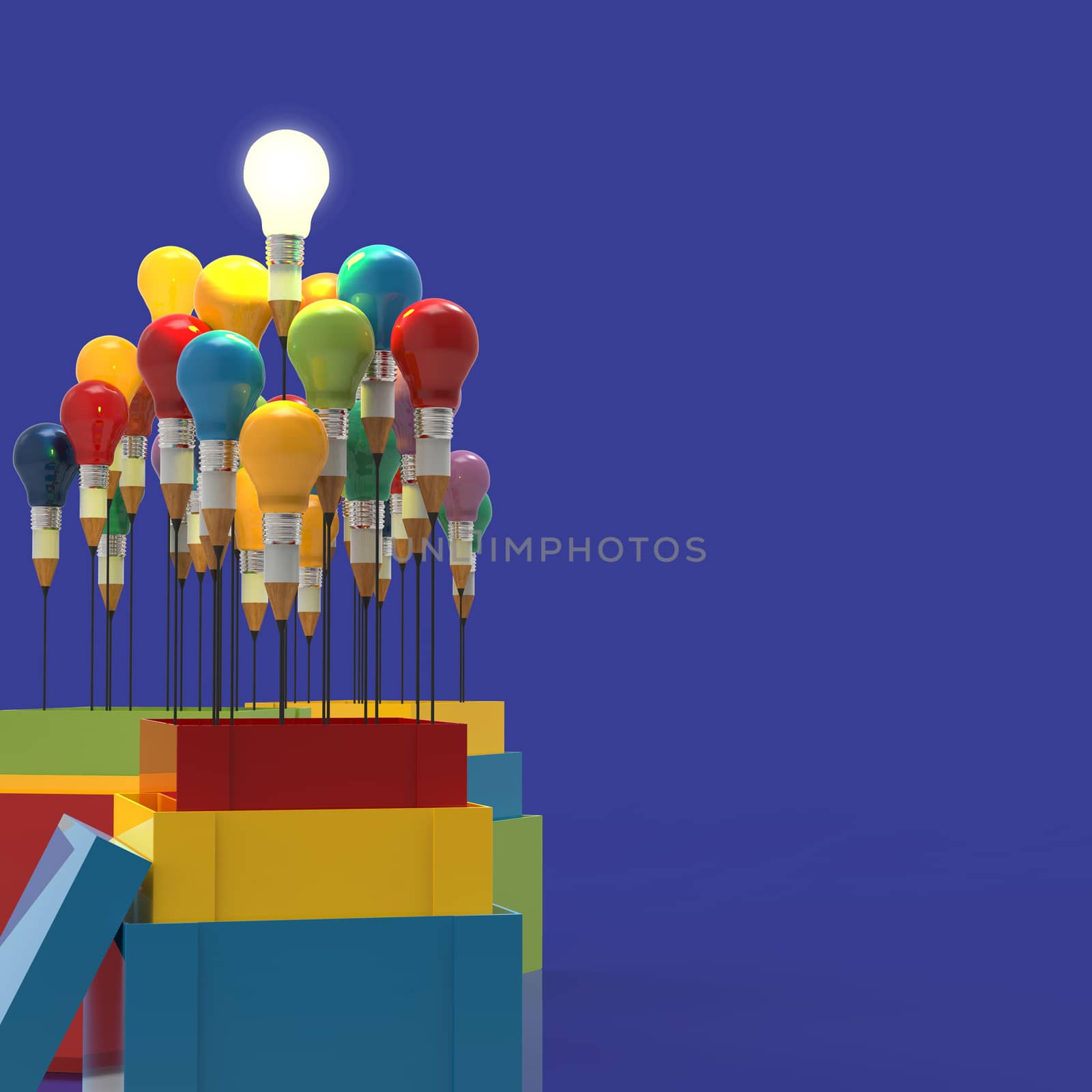 pencil light bulb 3d as think outside of the box and leadership  by everythingpossible