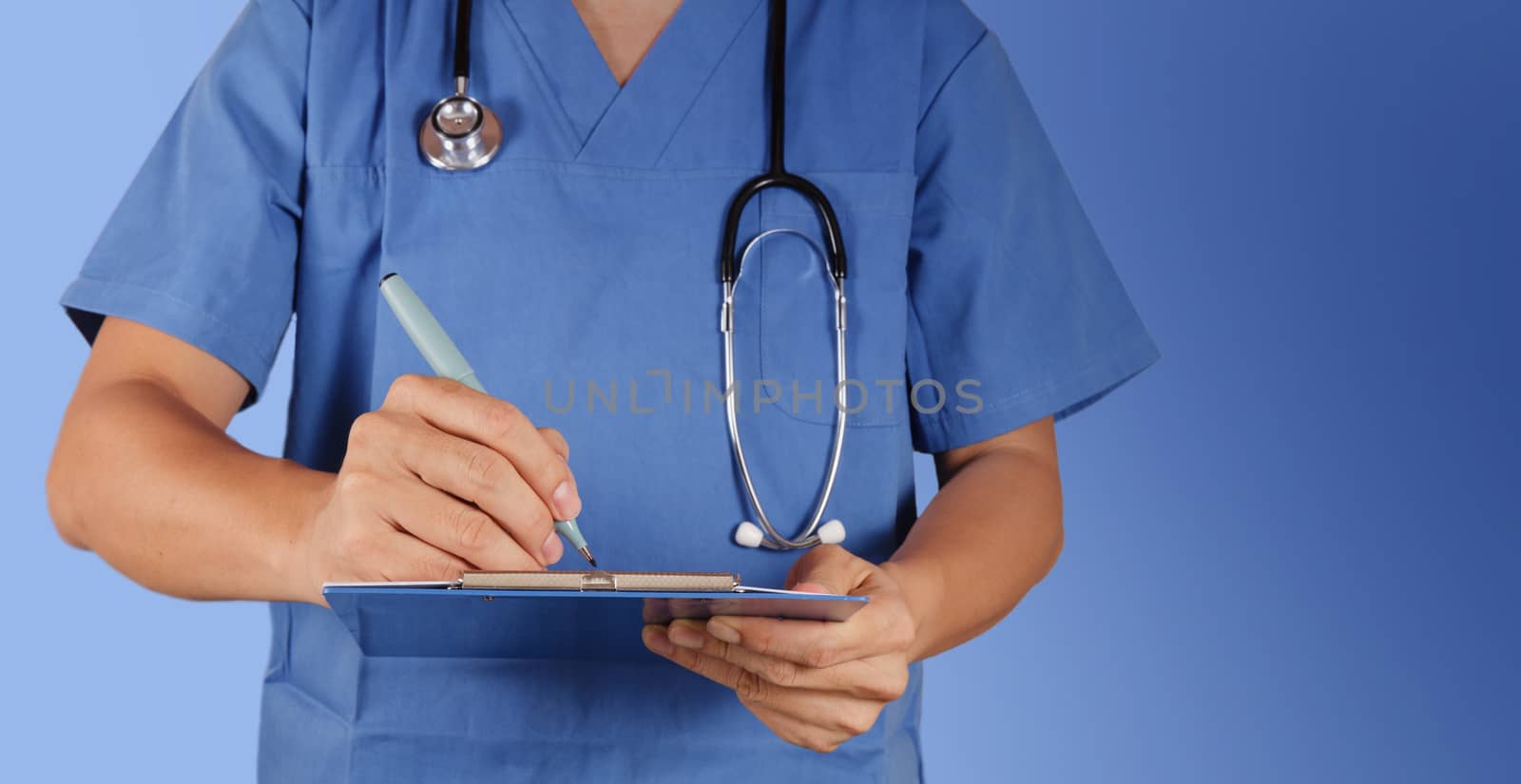 success smart medical doctor working with blue background  by everythingpossible