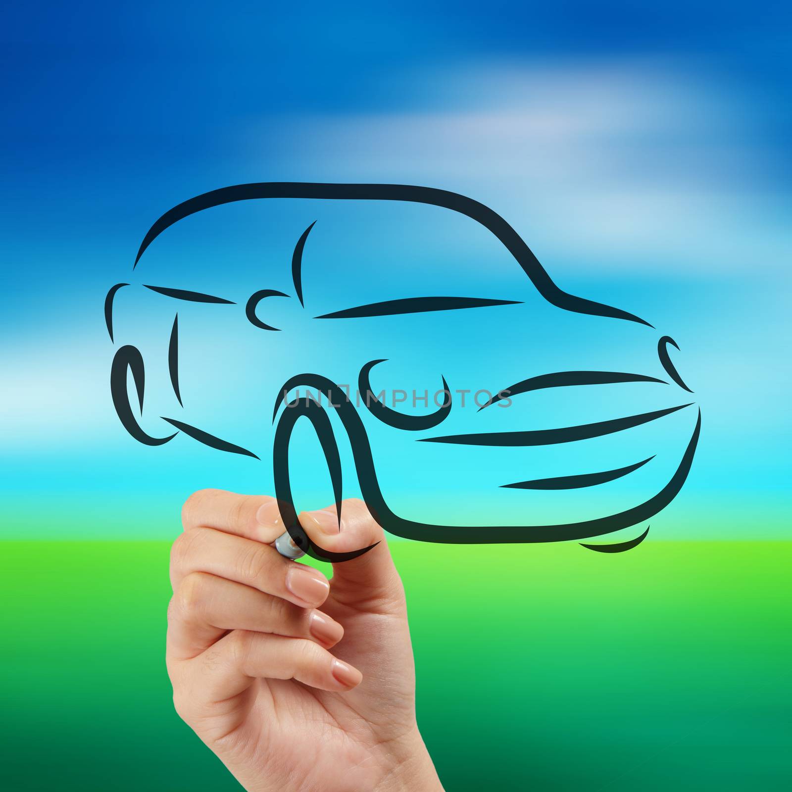 hand drawn of silhouette of car on nature background  by everythingpossible