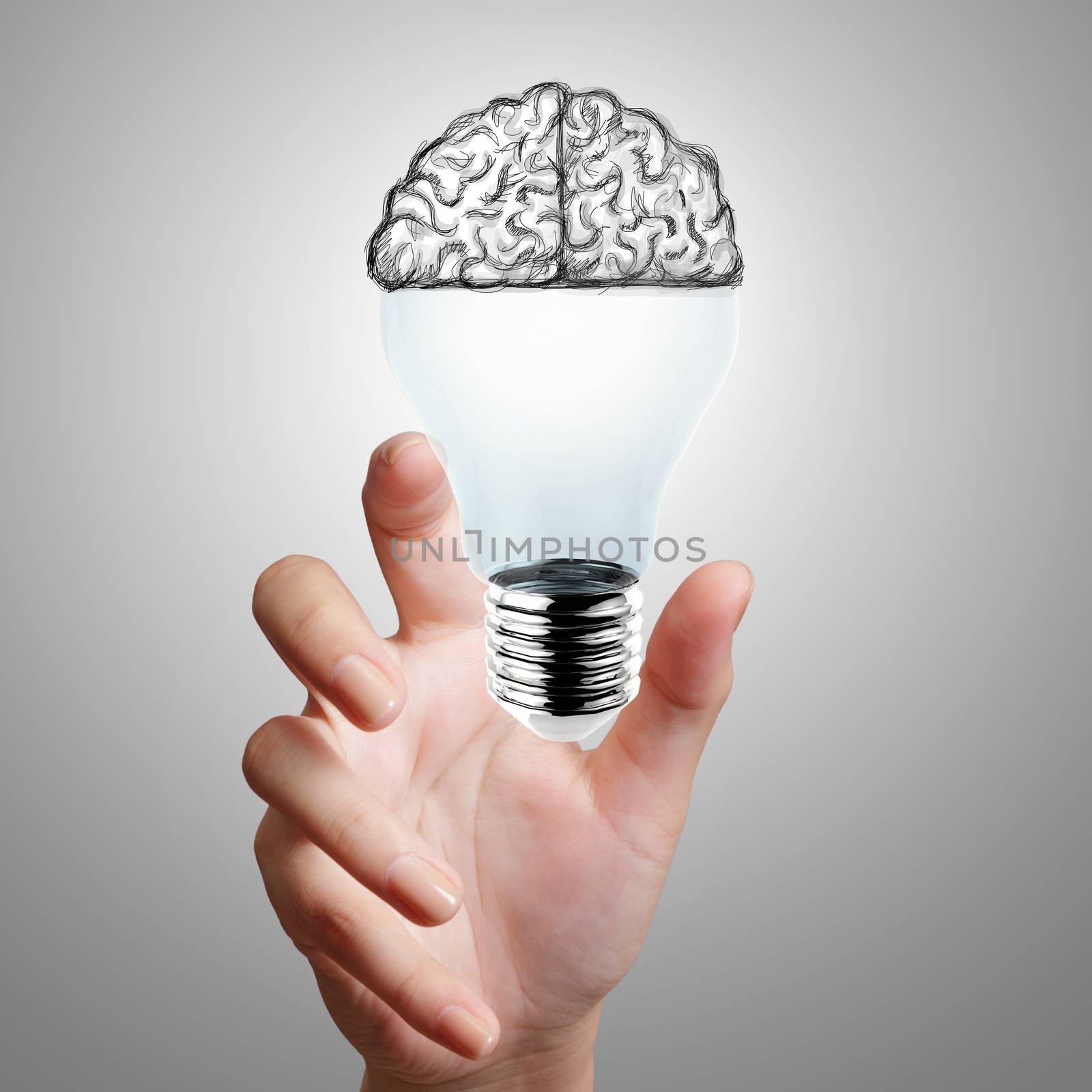 Light bulb with hand drawn brain as creative idea concept  by everythingpossible