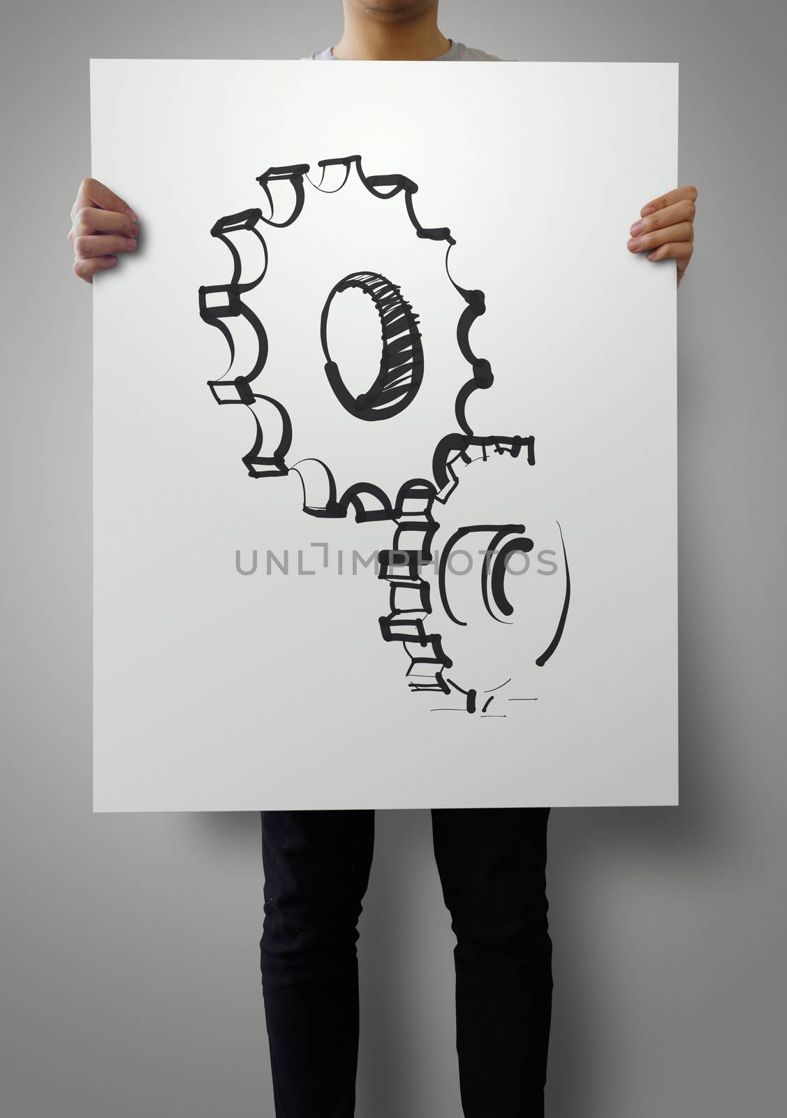 man showing poster of gear to success concept