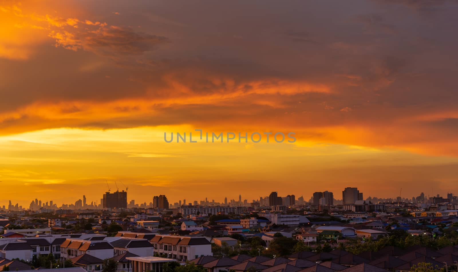 Cityscape with beautiful sky at evening time in Thailand