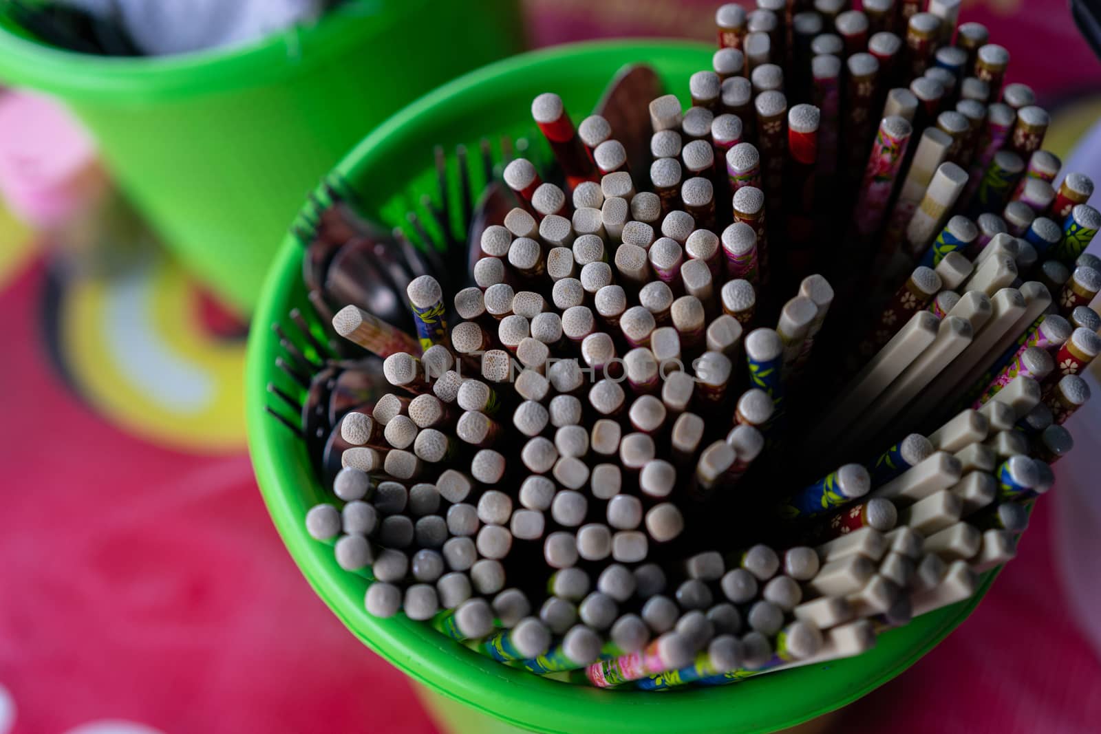 Top view of chopsticks wood in a basket