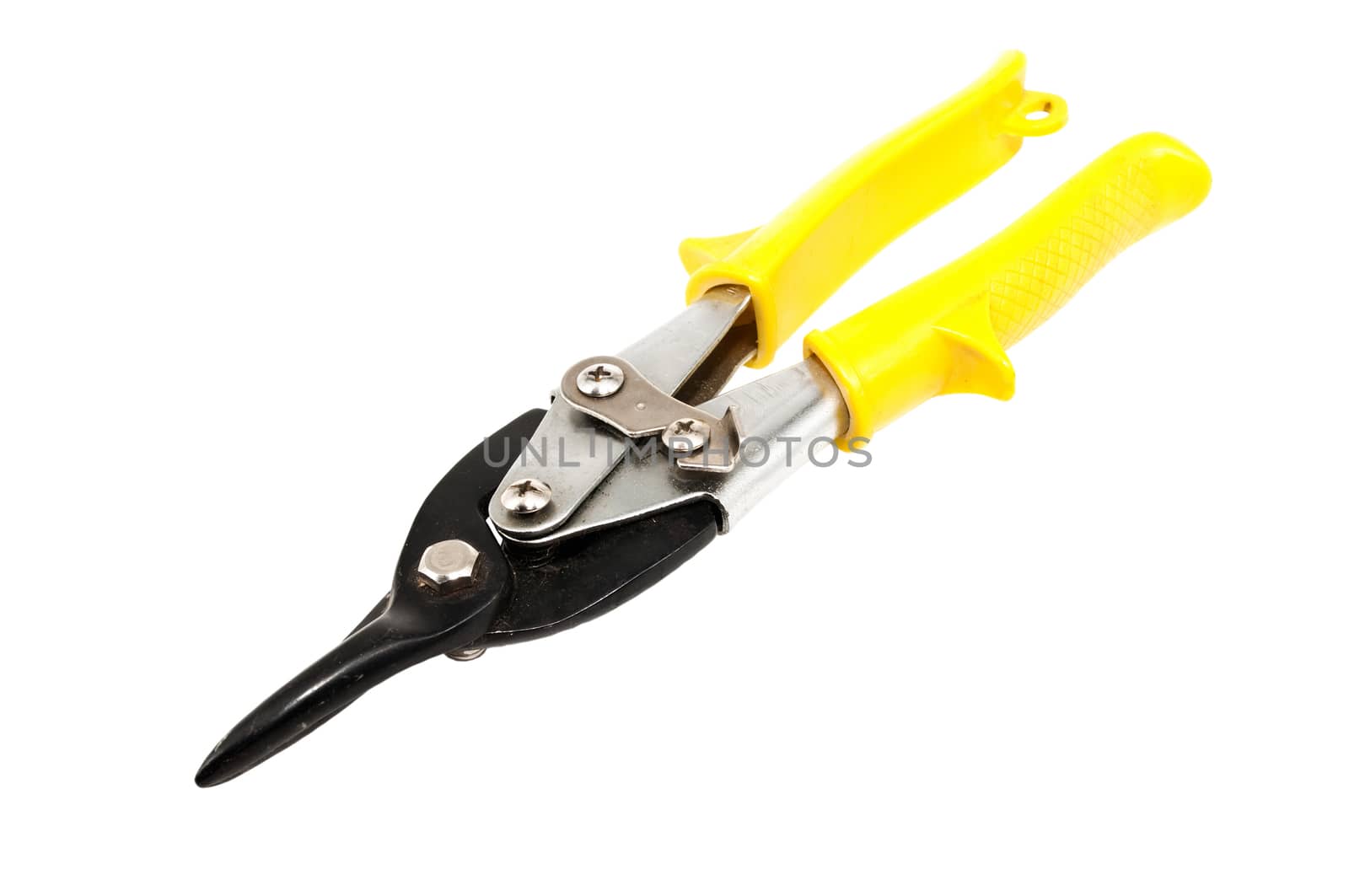 shears for cutting sheet metal on a white background