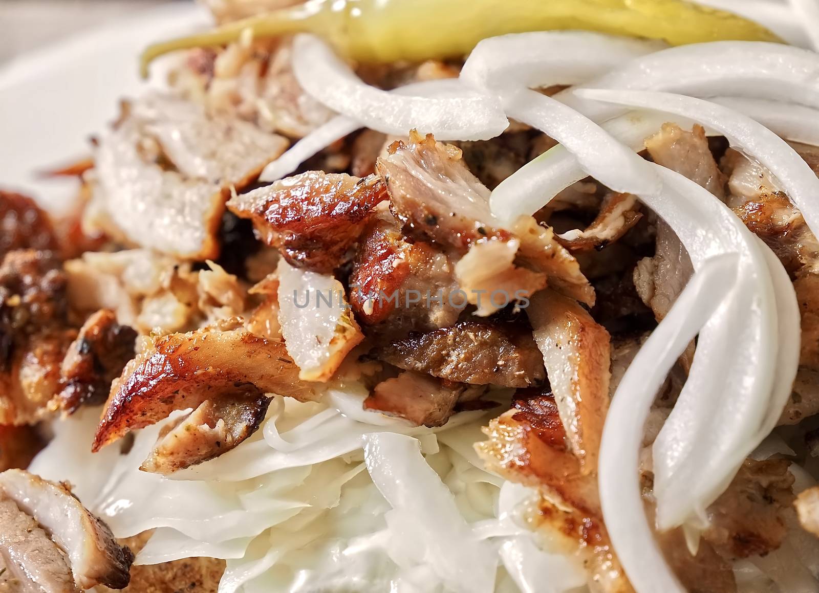 Closeup of delicious greek gyros pita food by Stimmungsbilder