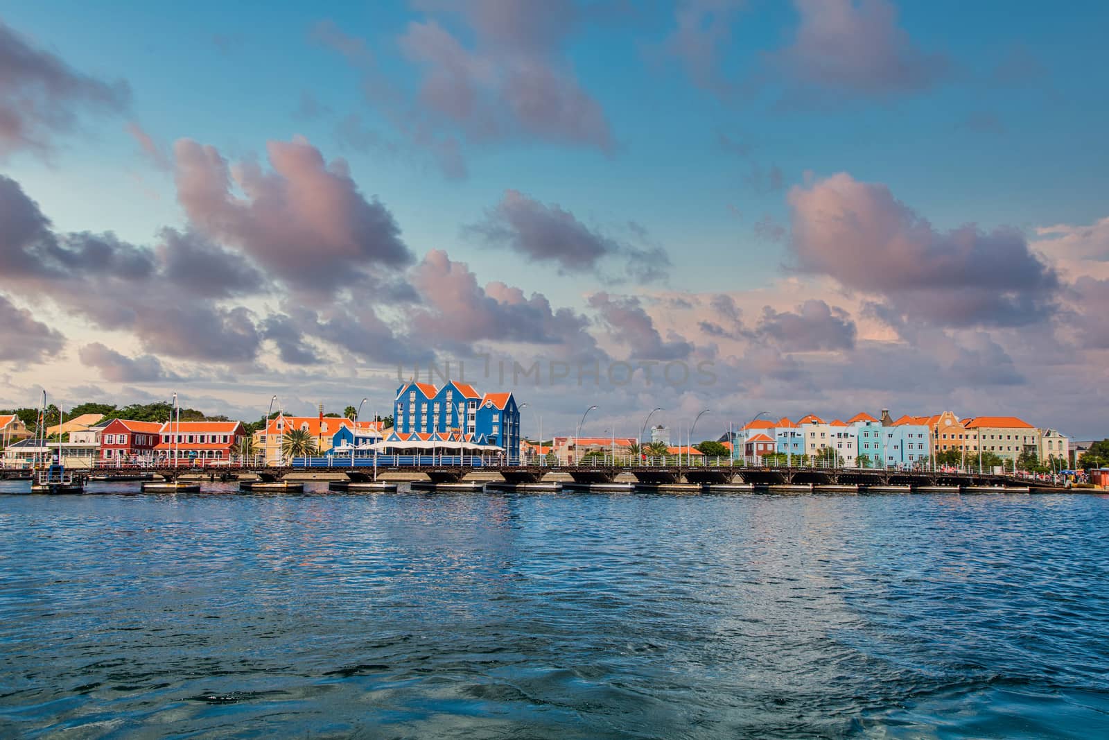 Moving Pontoon bridge at the mouth of the harbor in Willemstad, Curacao