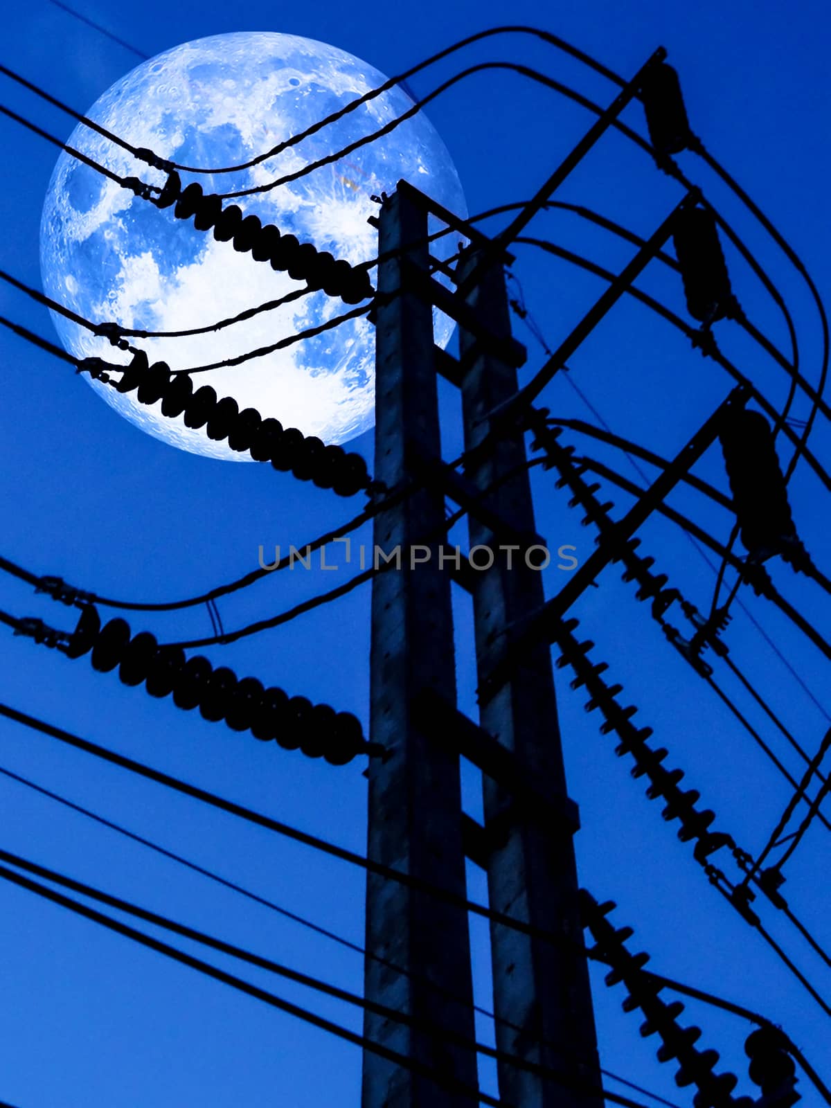 Electric line when sunset at country side at Banglmung city, Elements of this image furnished by NASA