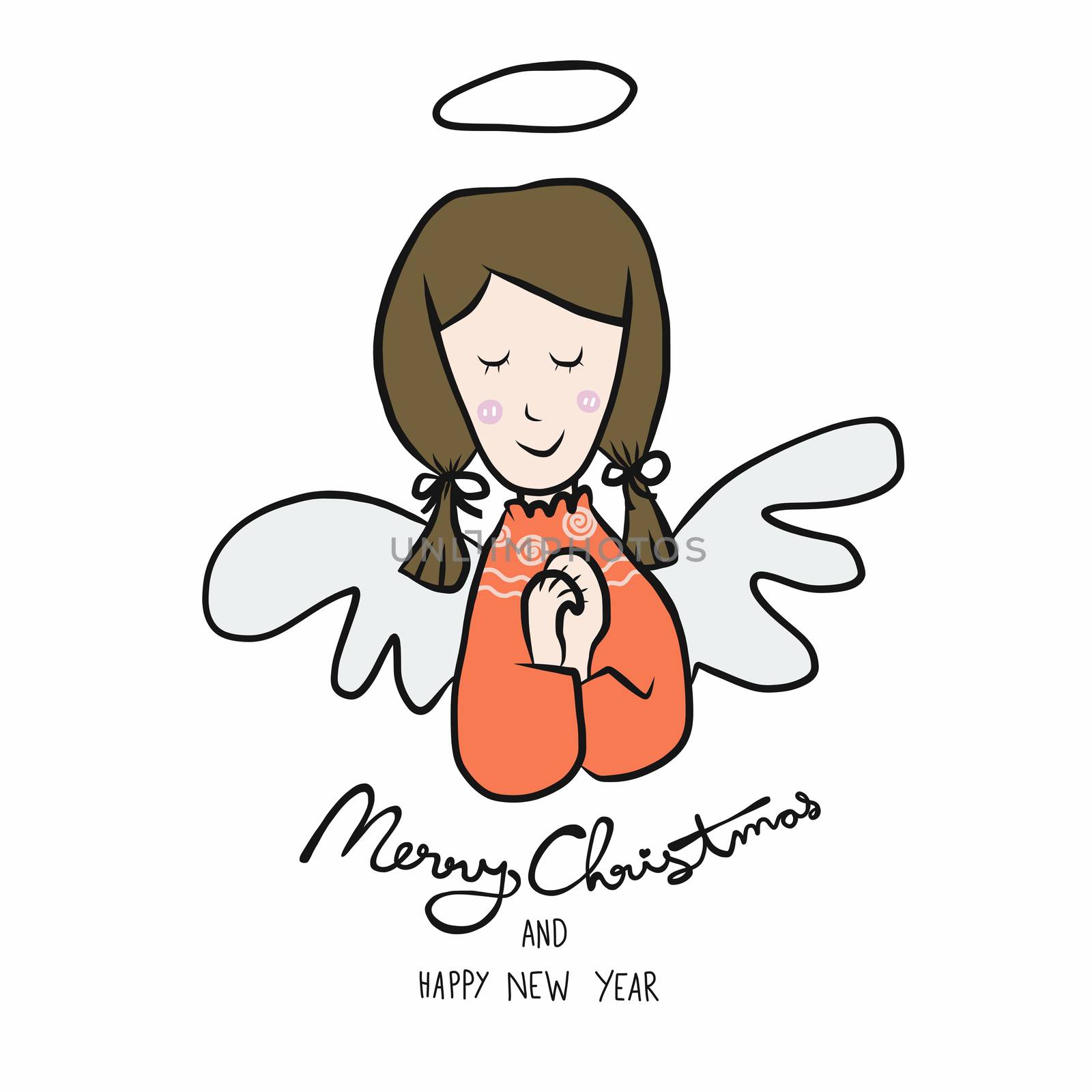 Angel Merry Christmas and Happy New Year cartoon vector illustration doodle style by Yoopho