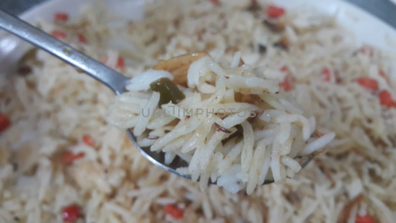 Traditional home made basmati rice pulao or pulav with chana, or vegetable rice dish