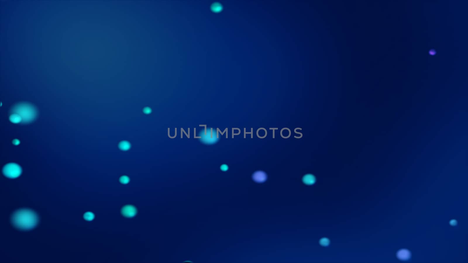 Dark blue bokeh background with blurred glowing bluish spheres. Unfocused blue bokeh background for blurry background