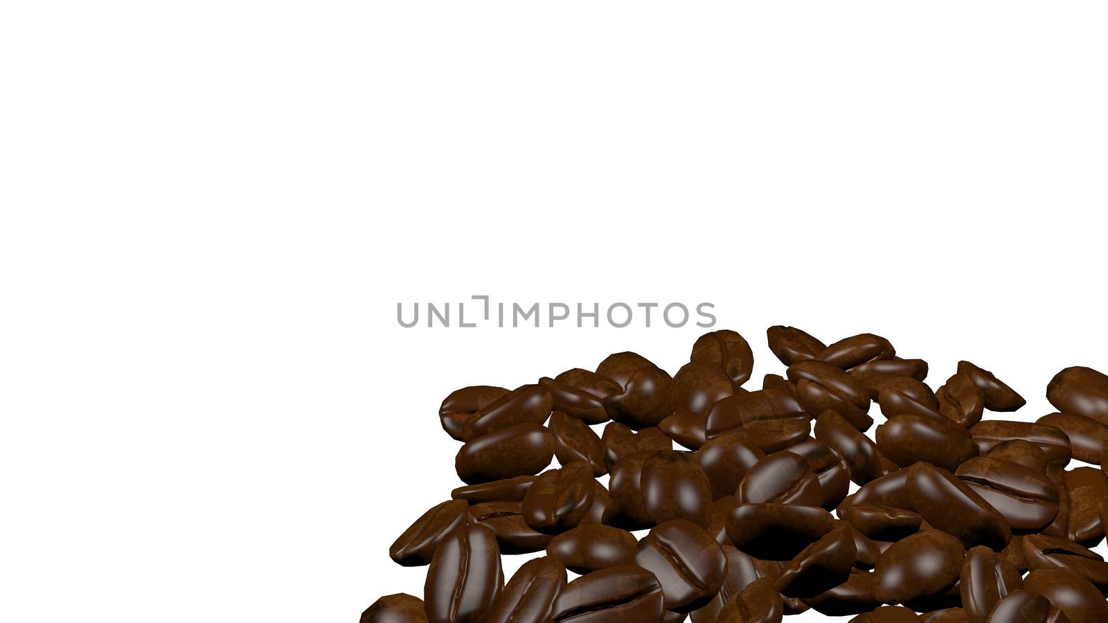 Scattered roasted coffee beans background with copy space for text by Photochowk