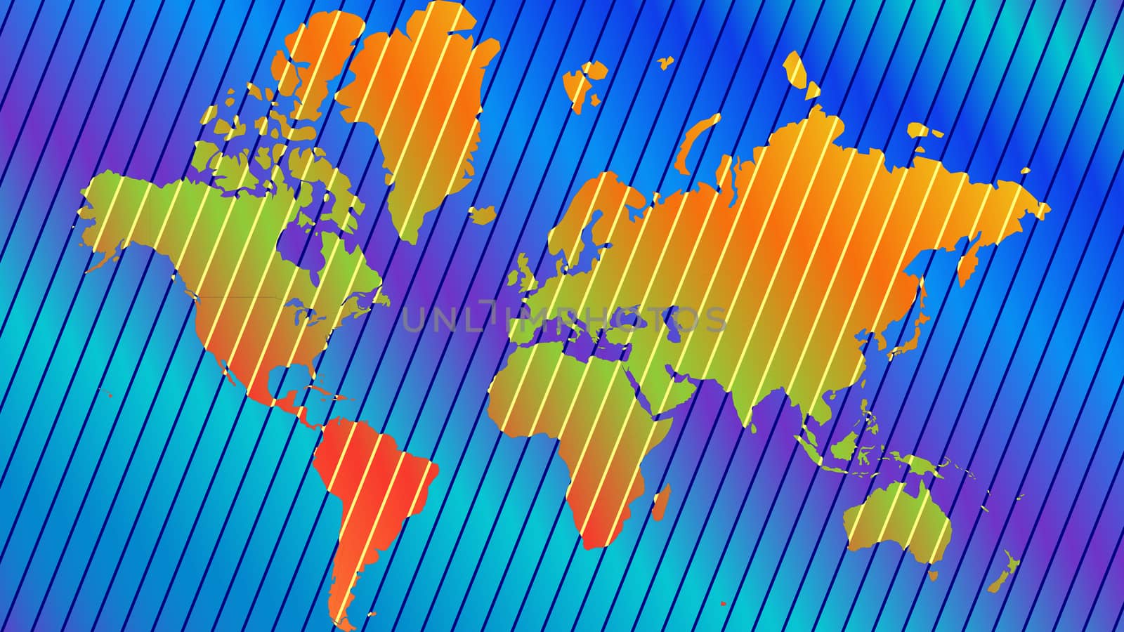 Detailed world map with all countries and subcontinents. Illustration of globe map with geometric shapes pattern imposed.