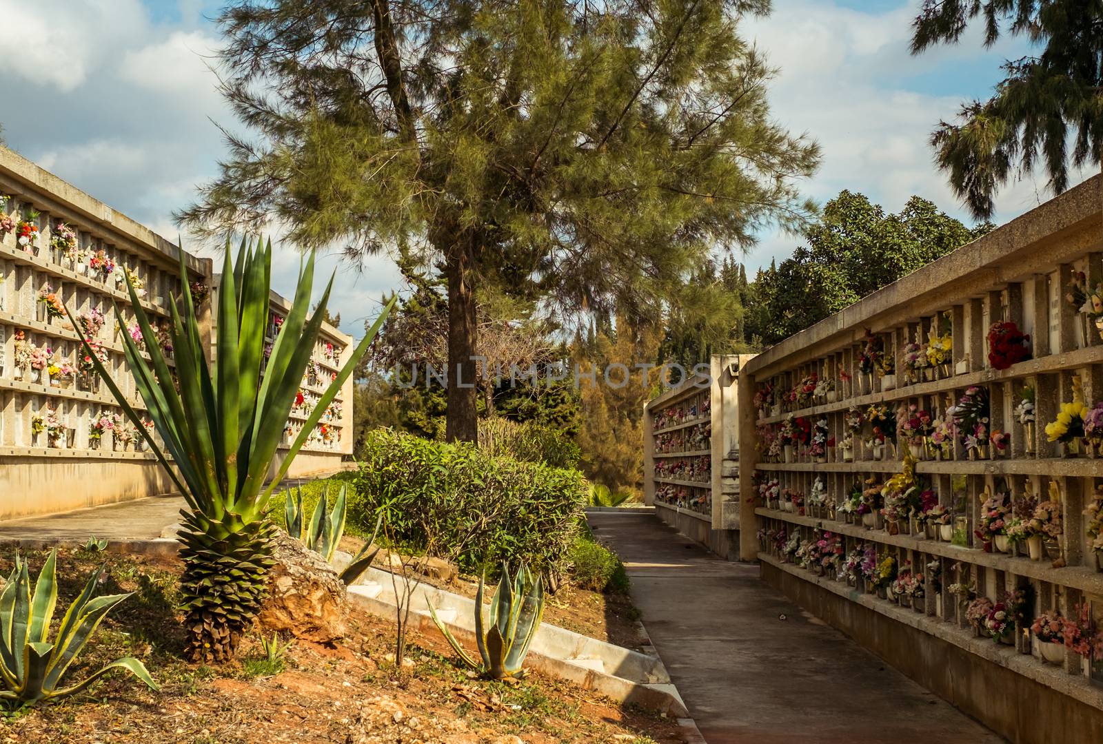 Malaga, Spain - February 24, 2018. Malaga Park Cemetery