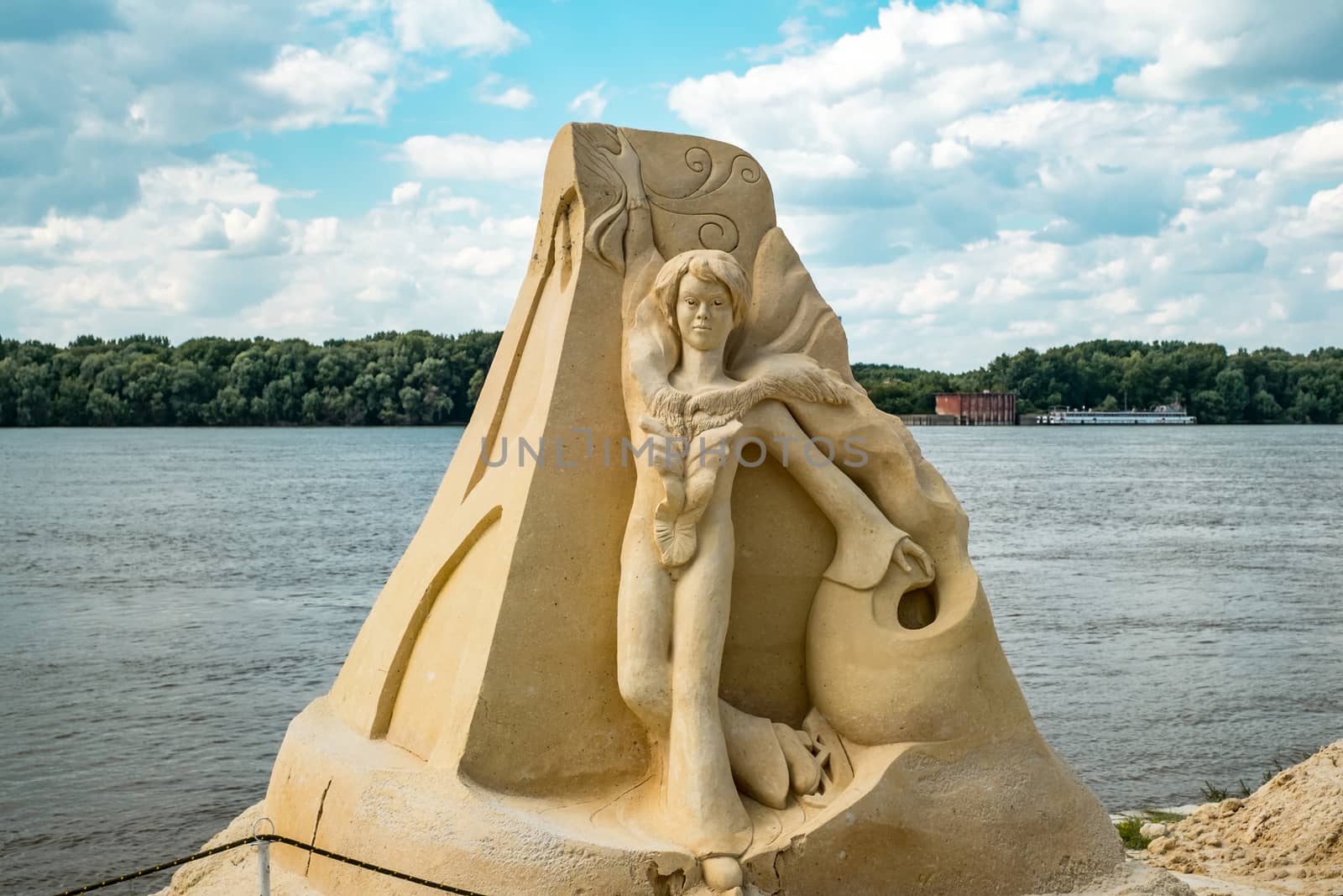 Ruse city, Bulgaria - June 08, 2016. International Sand Sculpting Festival situated on the bank of the Danube river in Ruse, Bulgaria; “Sports Fame, World and Olympic Symbols” theme