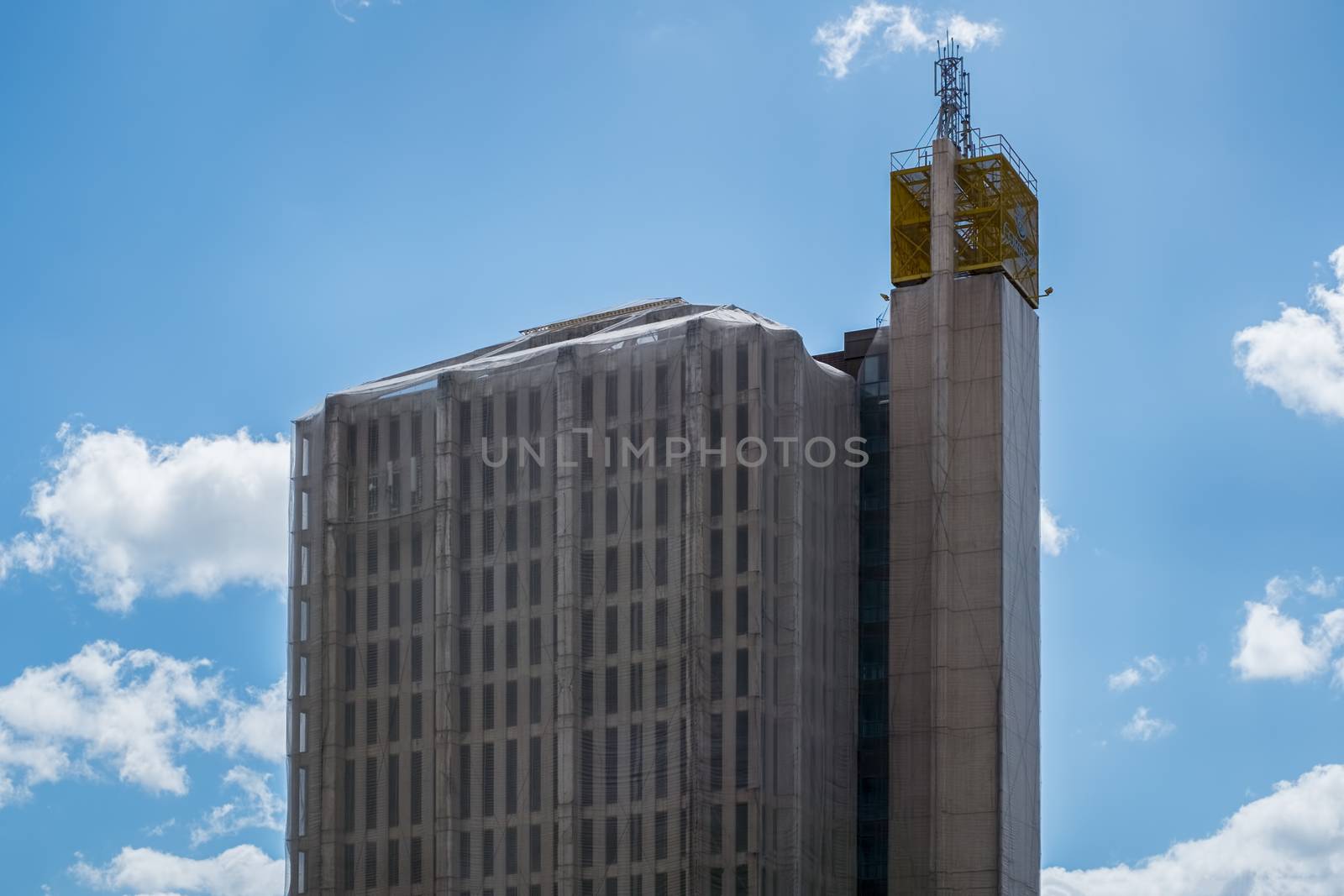 Malaga, Spain - March 24, 2018. The central post office building from Malaga in renovation
