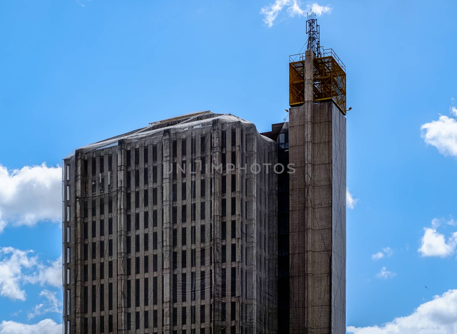 Malaga, Spain - March 24, 2018. The central post office building from Malaga in renovation
