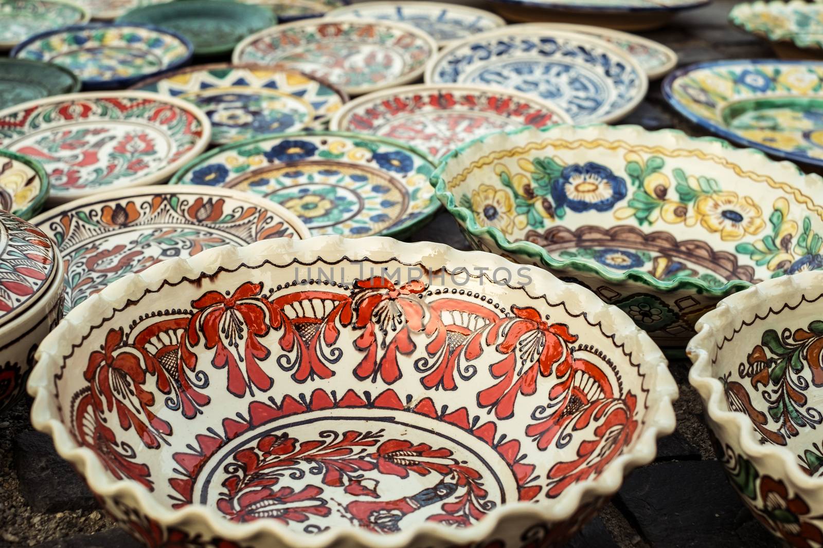 Sibiu City, Romania - 31 August 2019. Traditional Romanian handmade ceramics market at the potters fair from Sibiu, Romania