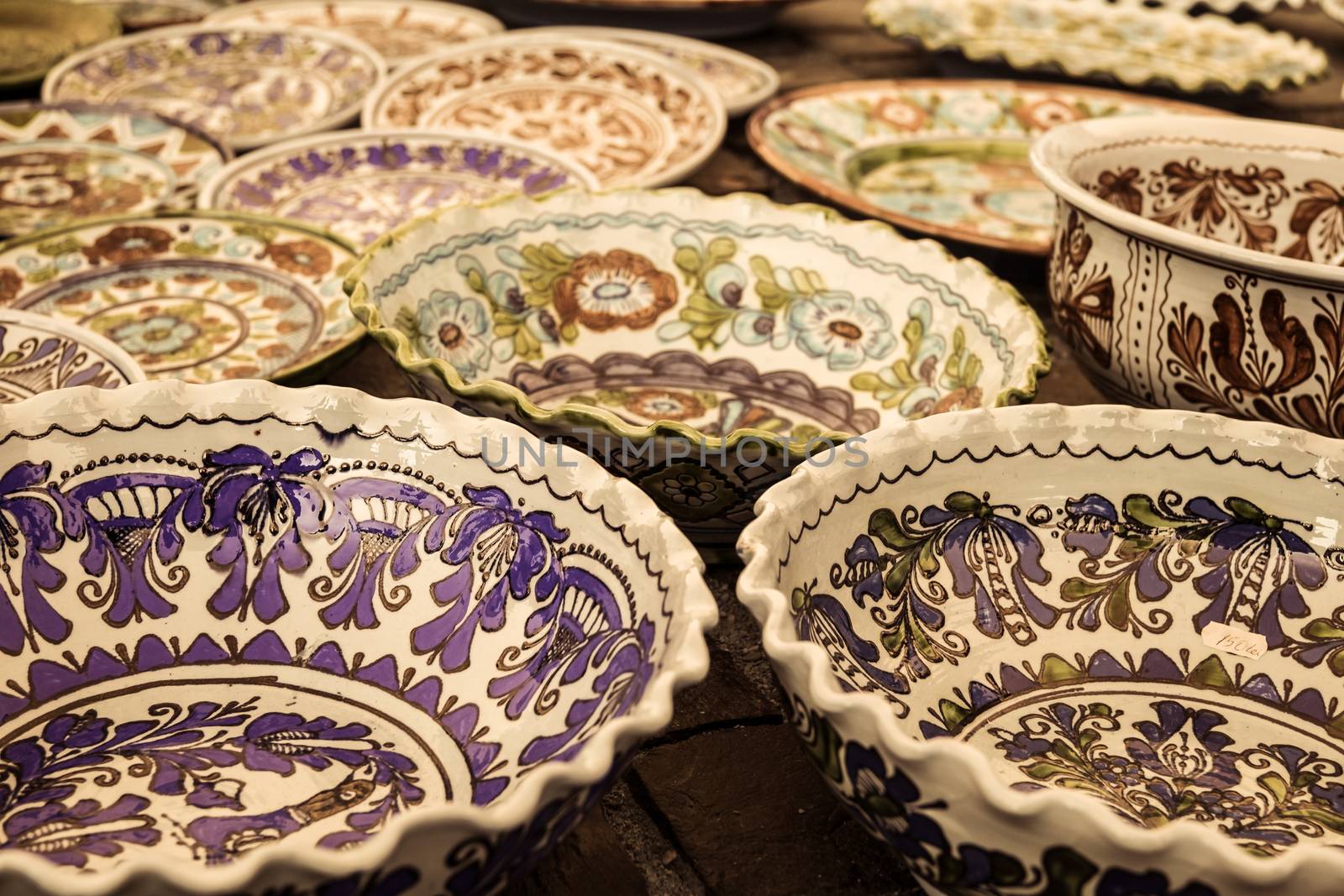 Sibiu City, Romania - 31 August 2019. Traditional Romanian handmade ceramics market at the potters fair from Sibiu, Romania