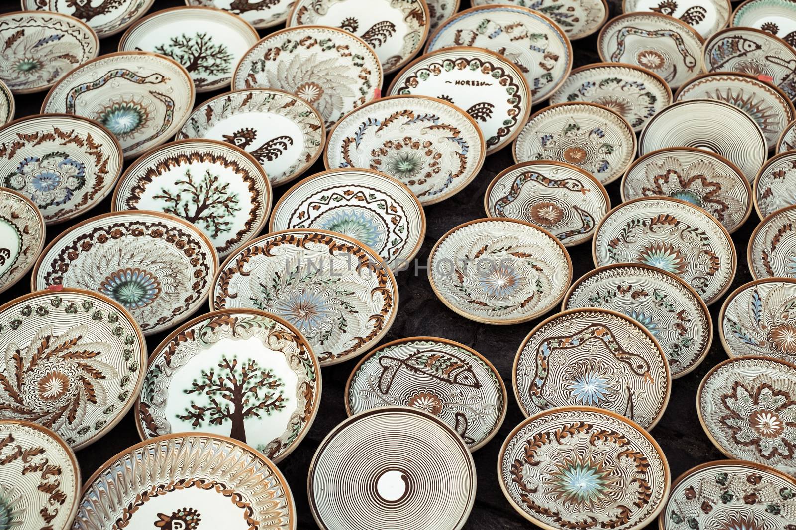 Sibiu City, Romania - 31 August 2019. Traditional Romanian handmade ceramics market at the potters fair from Sibiu, Romania