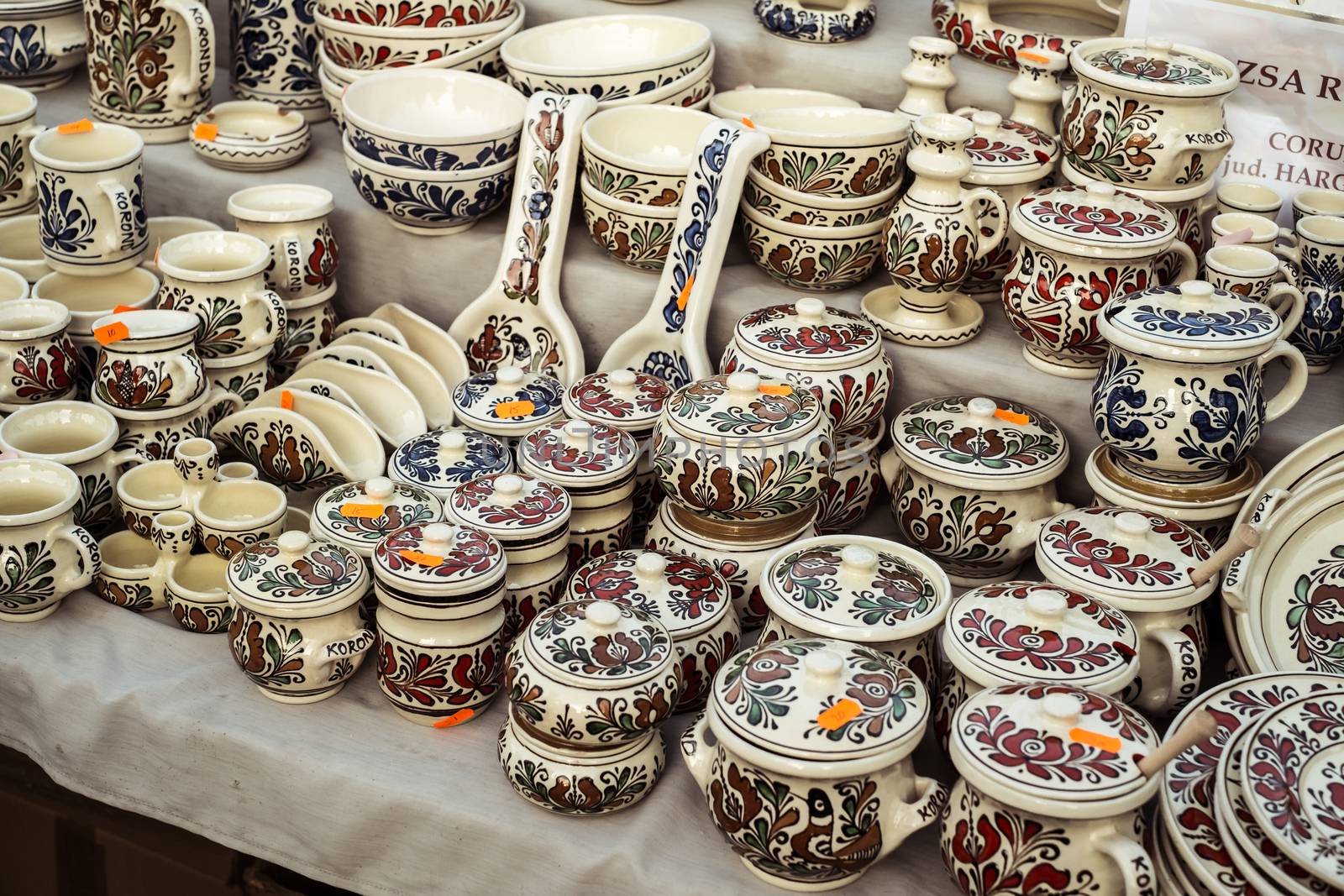 Sibiu City, Romania - 31 August 2019. Traditional Romanian handmade ceramics market at the potters fair from Sibiu, Romania