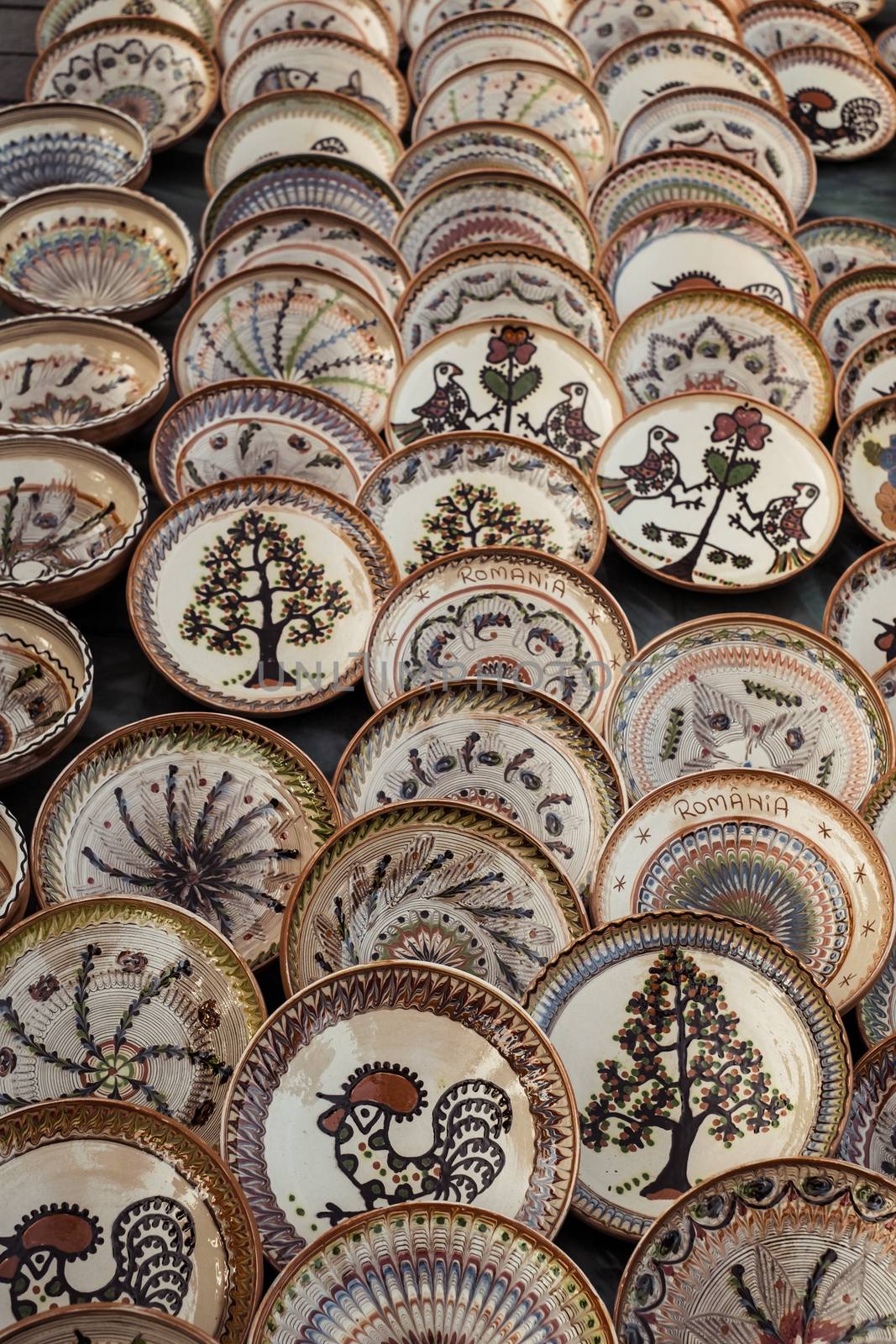 Sibiu City, Romania - 31 August 2019. Traditional Romanian handmade ceramics market at the potters fair from Sibiu, Romania