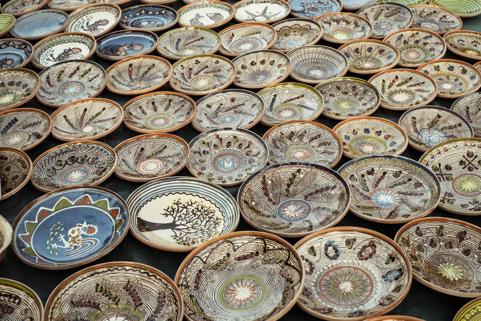 Sibiu City, Romania - 31 August 2019. Traditional Romanian handmade ceramics market at the potters fair from Sibiu, Romania