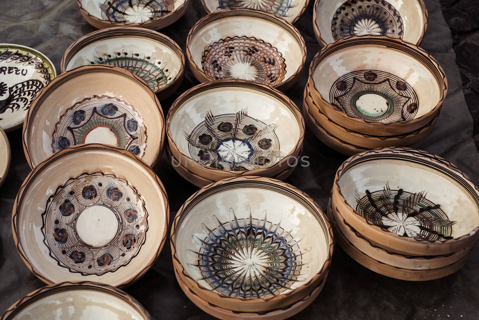 Sibiu City, Romania - 31 August 2019. Traditional Romanian handmade ceramics market at the potters fair from Sibiu, Romania