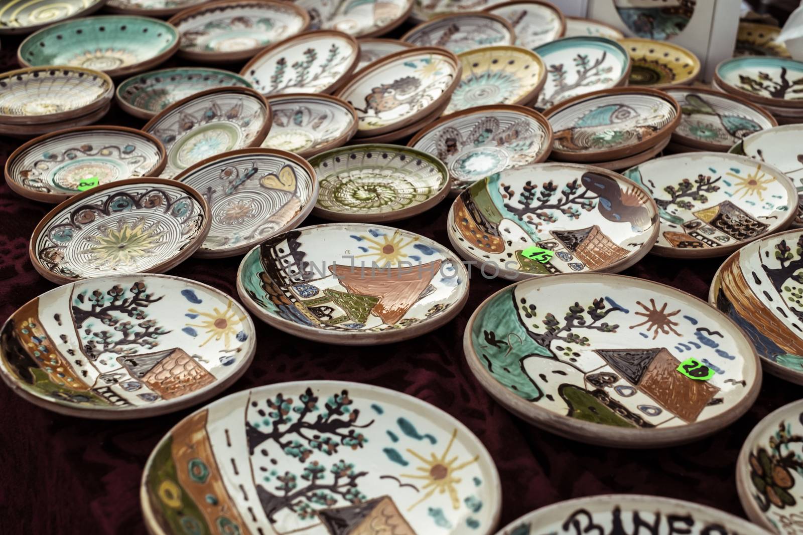 Sibiu City, Romania - 31 August 2019. Traditional Romanian handmade ceramics market at the potters fair from Sibiu, Romania