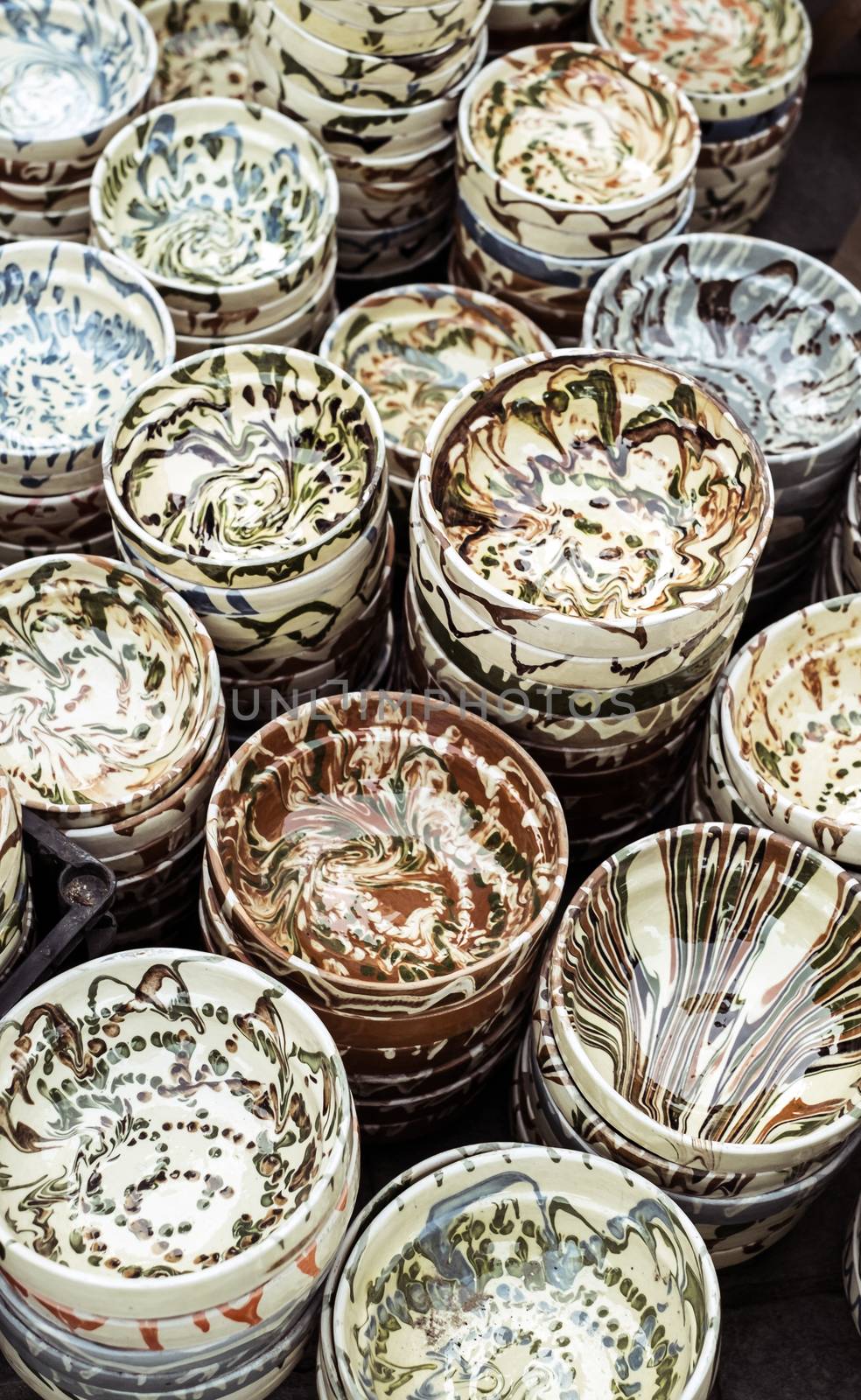 Sibiu City, Romania - 31 August 2019. Traditional Romanian handmade ceramics market at the potters fair from Sibiu, Romania