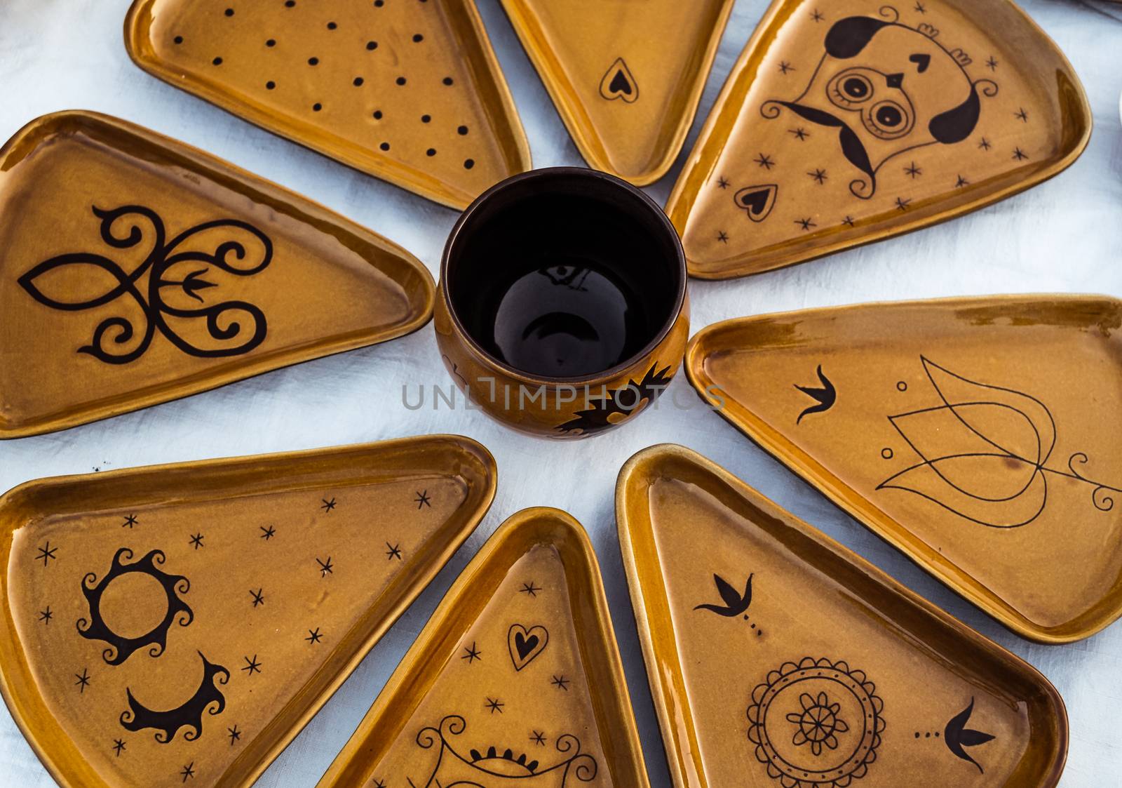 Sibiu City, Romania - 31 August 2019. Traditional Romanian handmade ceramics market at the potters fair from Sibiu, Romania