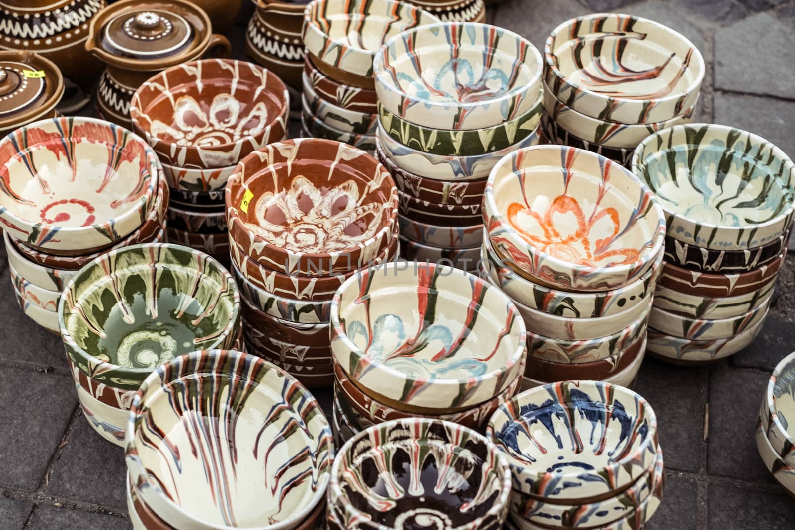 Sibiu City, Romania - 31 August 2019. Traditional Romanian handmade ceramics market at the potters fair from Sibiu, Romania