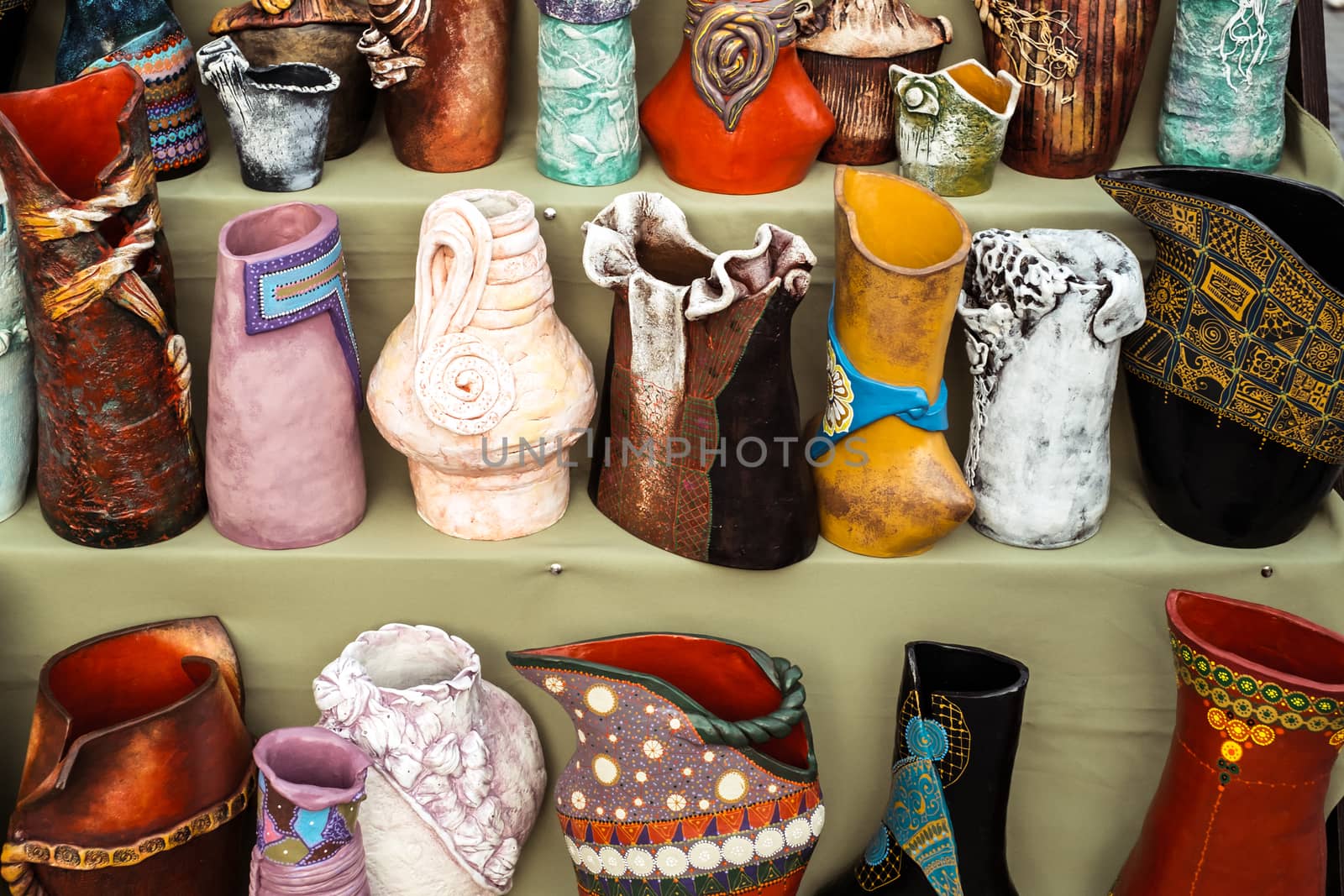 Sibiu City, Romania - 31 August 2019. Traditional Romanian handmade ceramics market at the potters fair from Sibiu, Romania