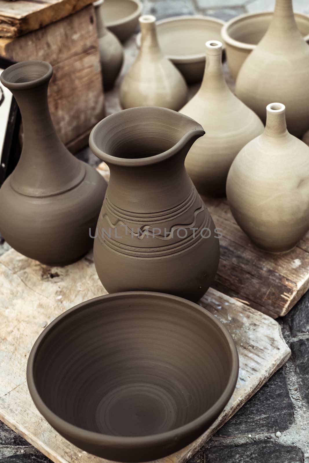 Sibiu City, Romania - 31 August 2019. Traditional Romanian handmade ceramics market at the potters fair from Sibiu, Romania