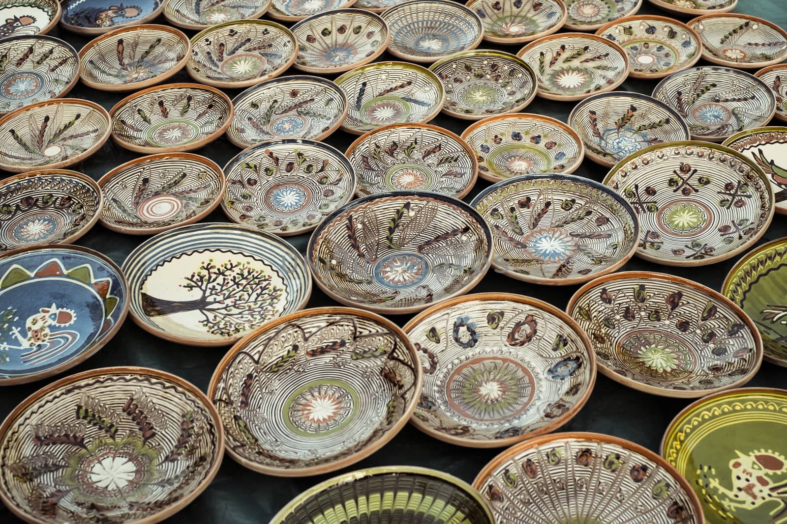 Sibiu City, Romania - 31 August 2019. Traditional Romanian handmade ceramics market at the potters fair from Sibiu, Romania