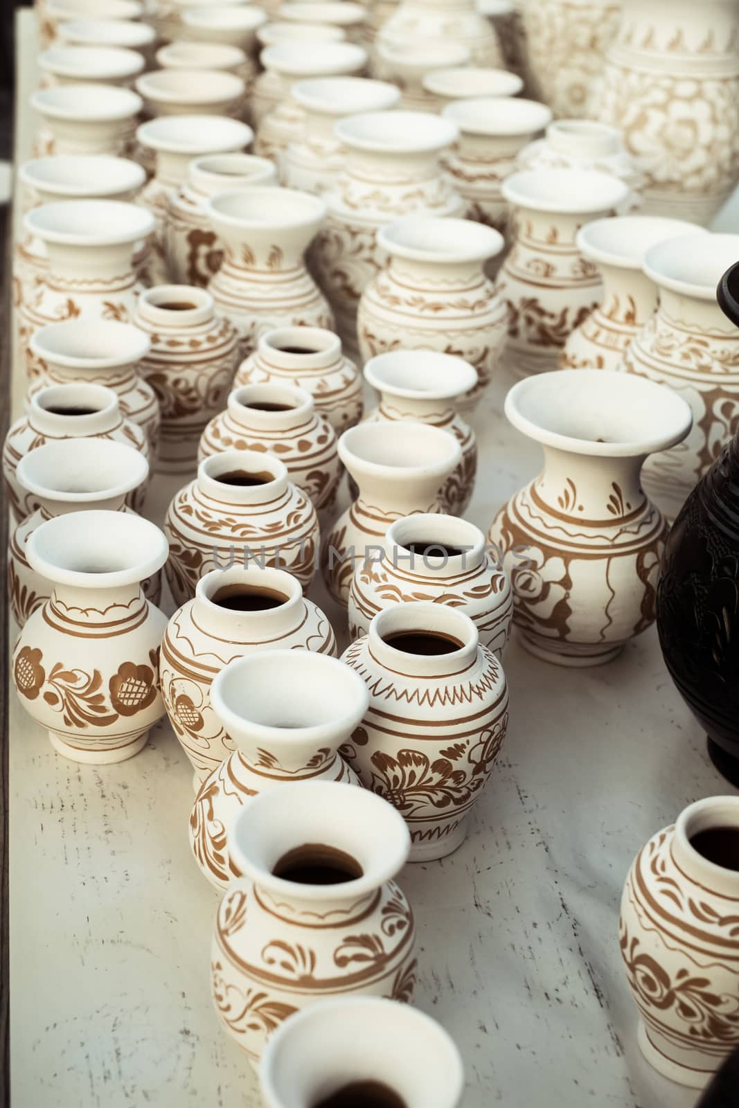 Sibiu City, Romania - 31 August 2019. Traditional Romanian handmade ceramics market at the potters fair from Sibiu, Romania