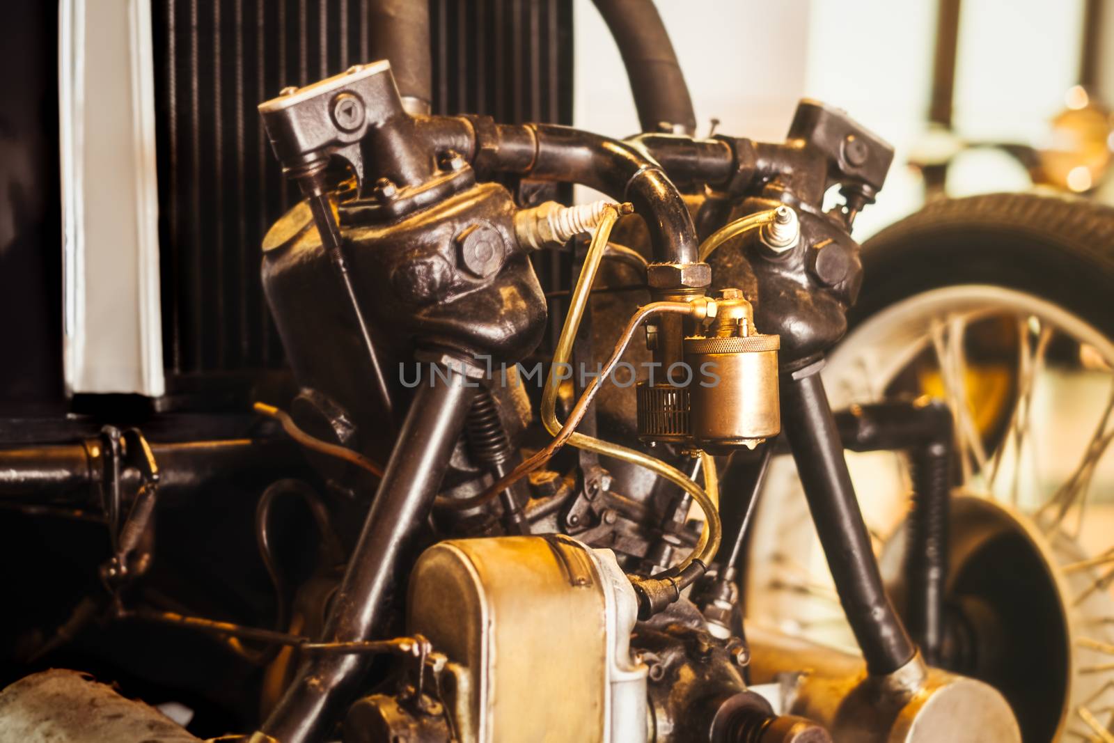 A vintage car engine closeup