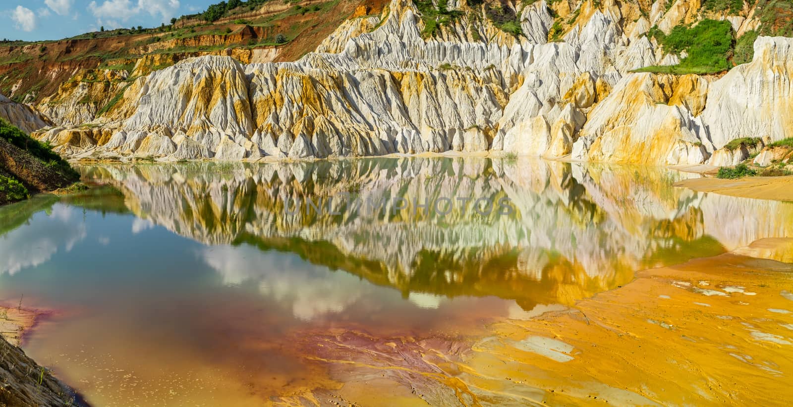 Abandoned kaolin quarry with Water pollution and petrochemical products, Vetovo village area, Bulgaria