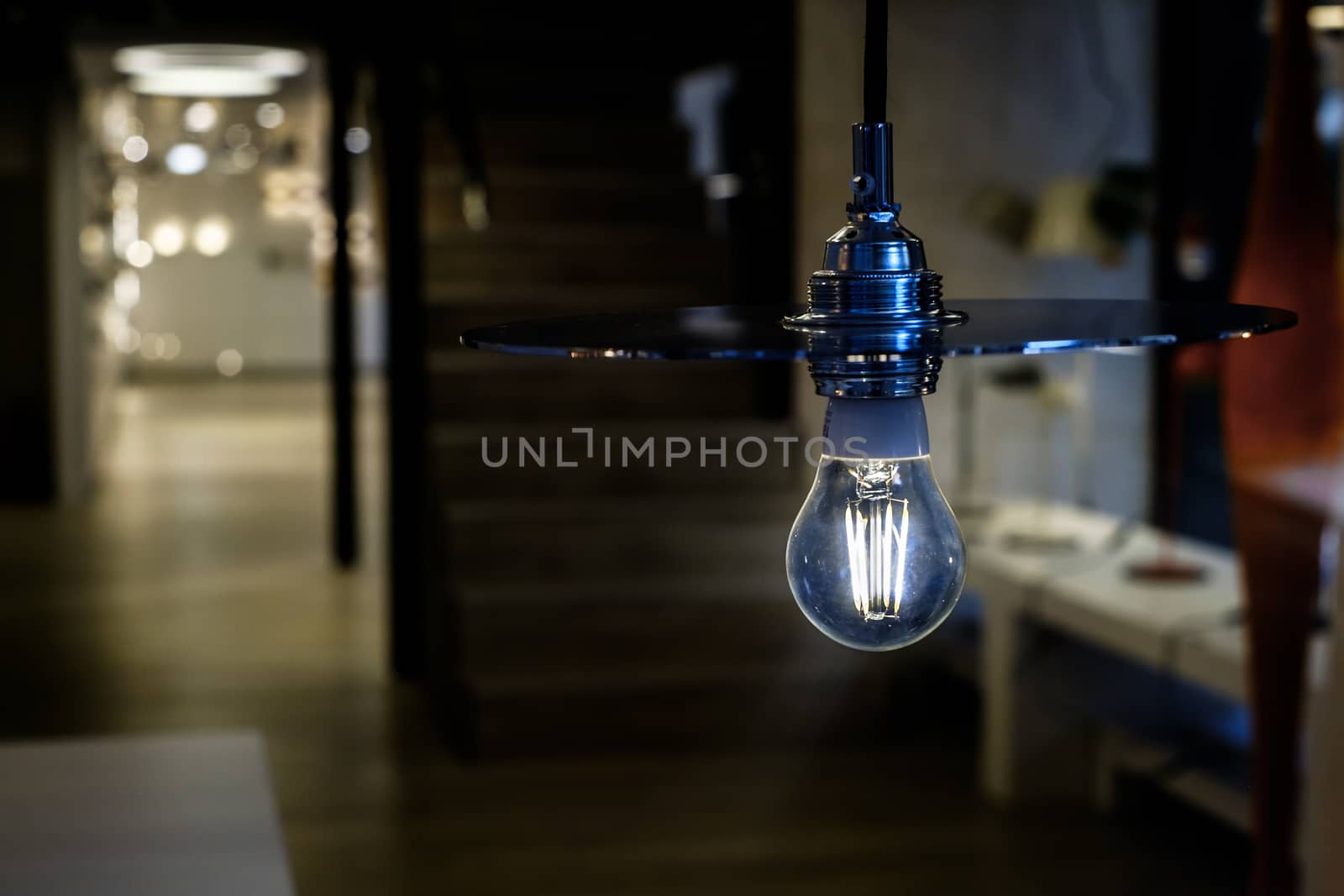 a blue led bulb in the room