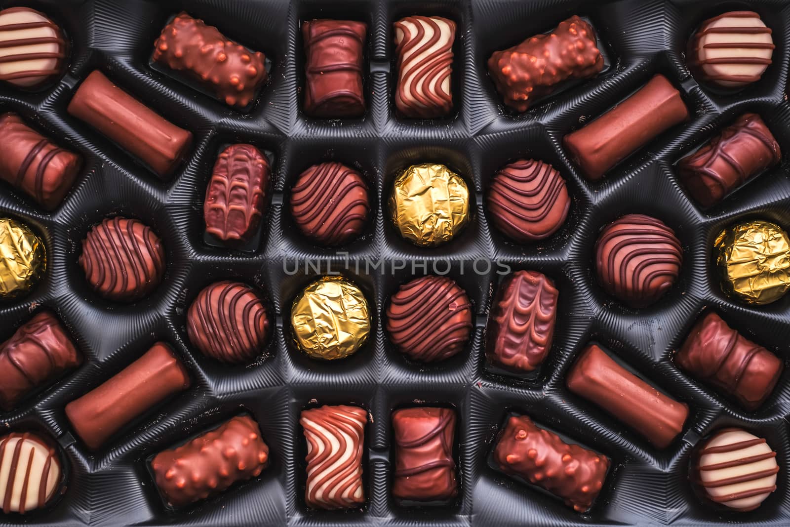 Chocolate candies in the box