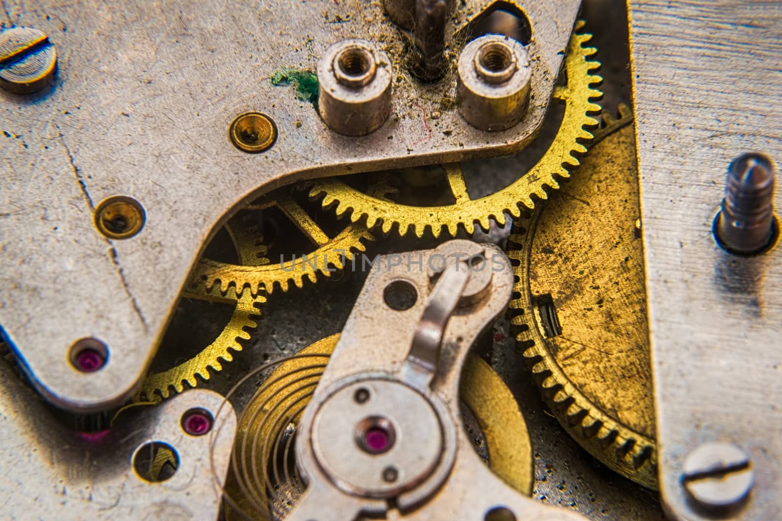Clockwork old mechanical watch with dust