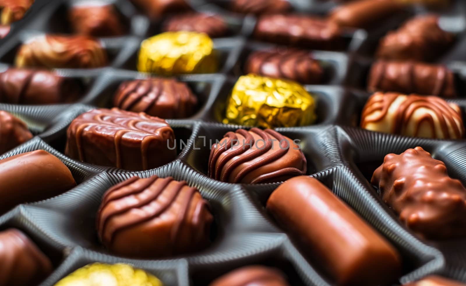 Chocolate candies in the box