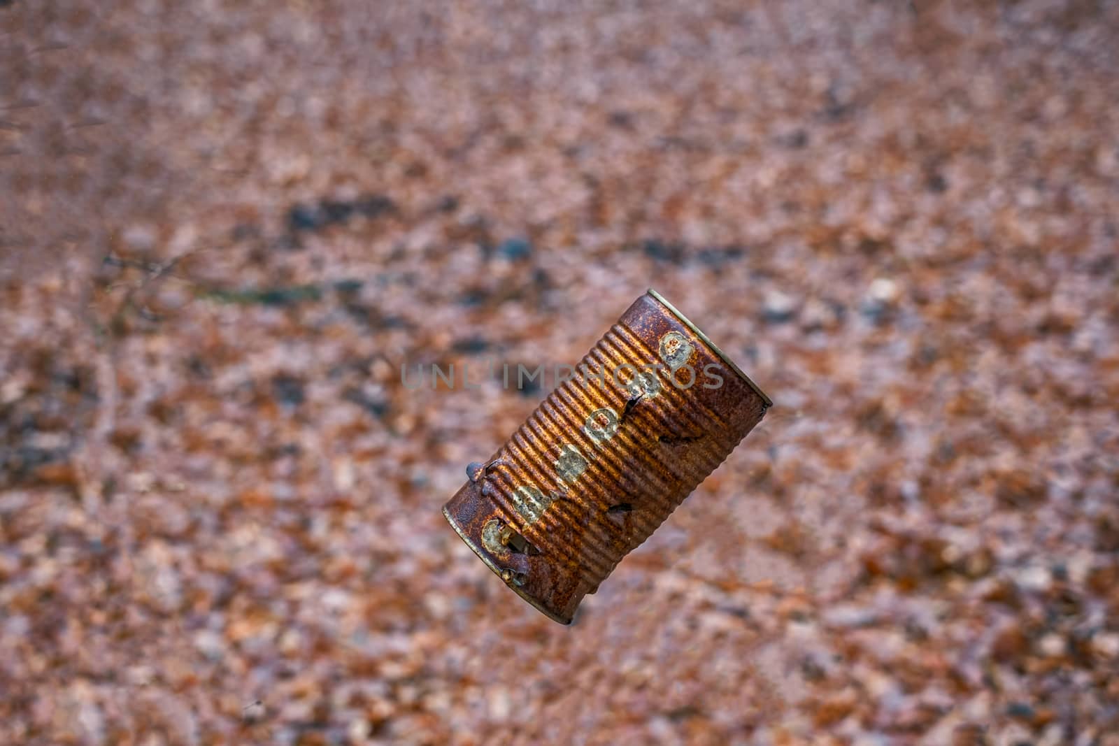 canned rusty box with autumn on the background