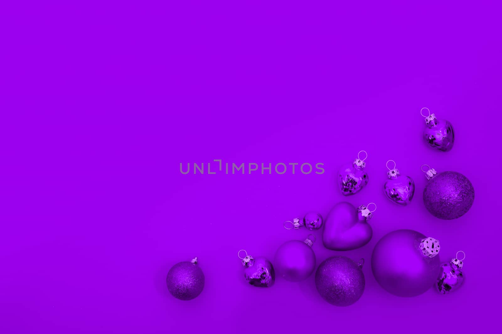 purple christmas decoration with copy space with balls
