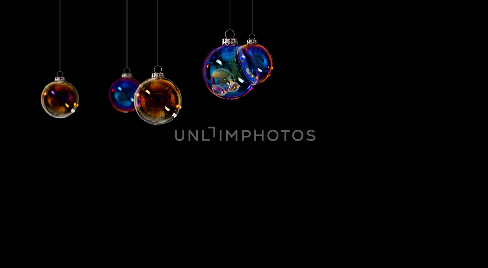 Christmas Background Concepts with christmas balls; soap bubble with copy space