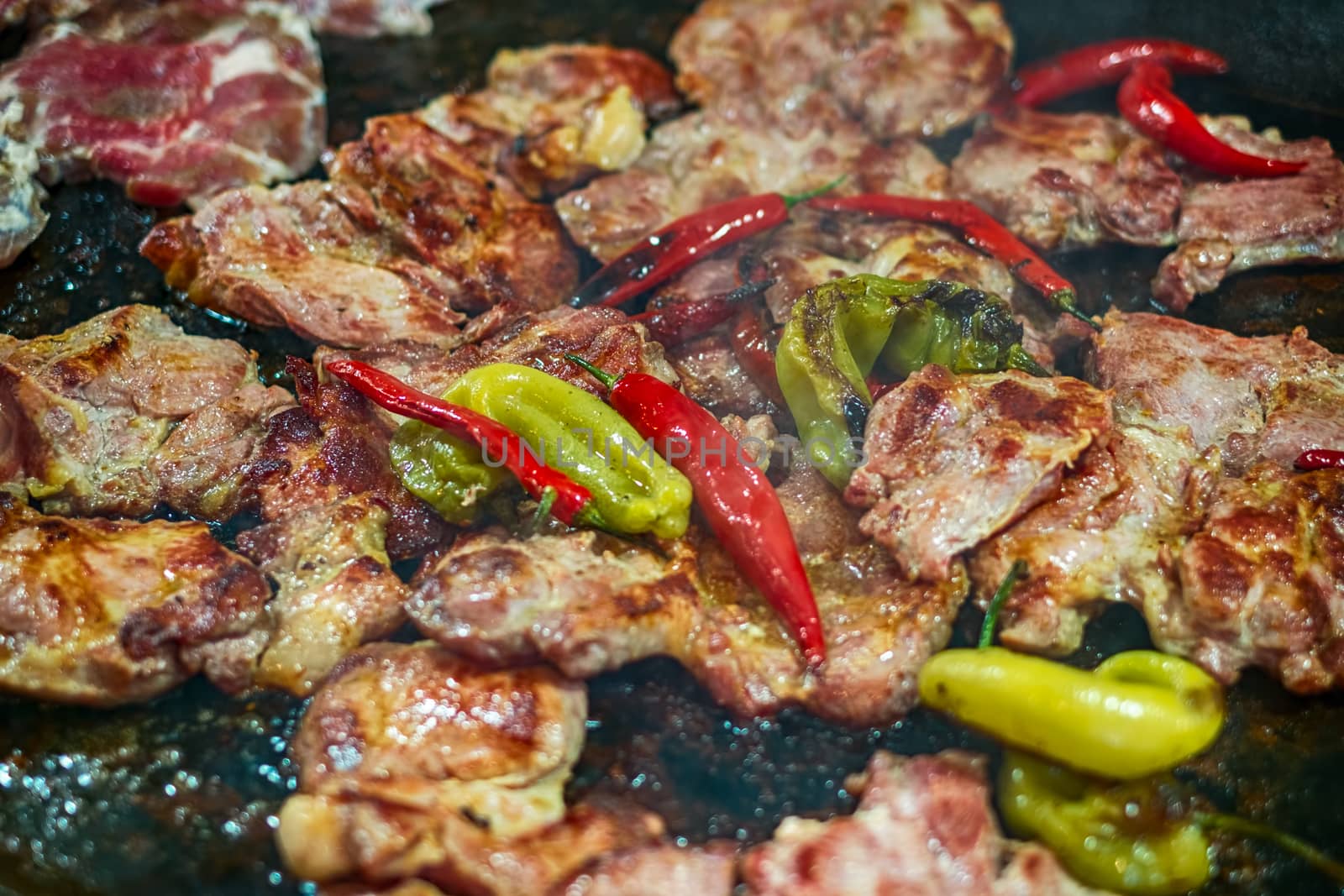 grilled pork neck with hot peppers