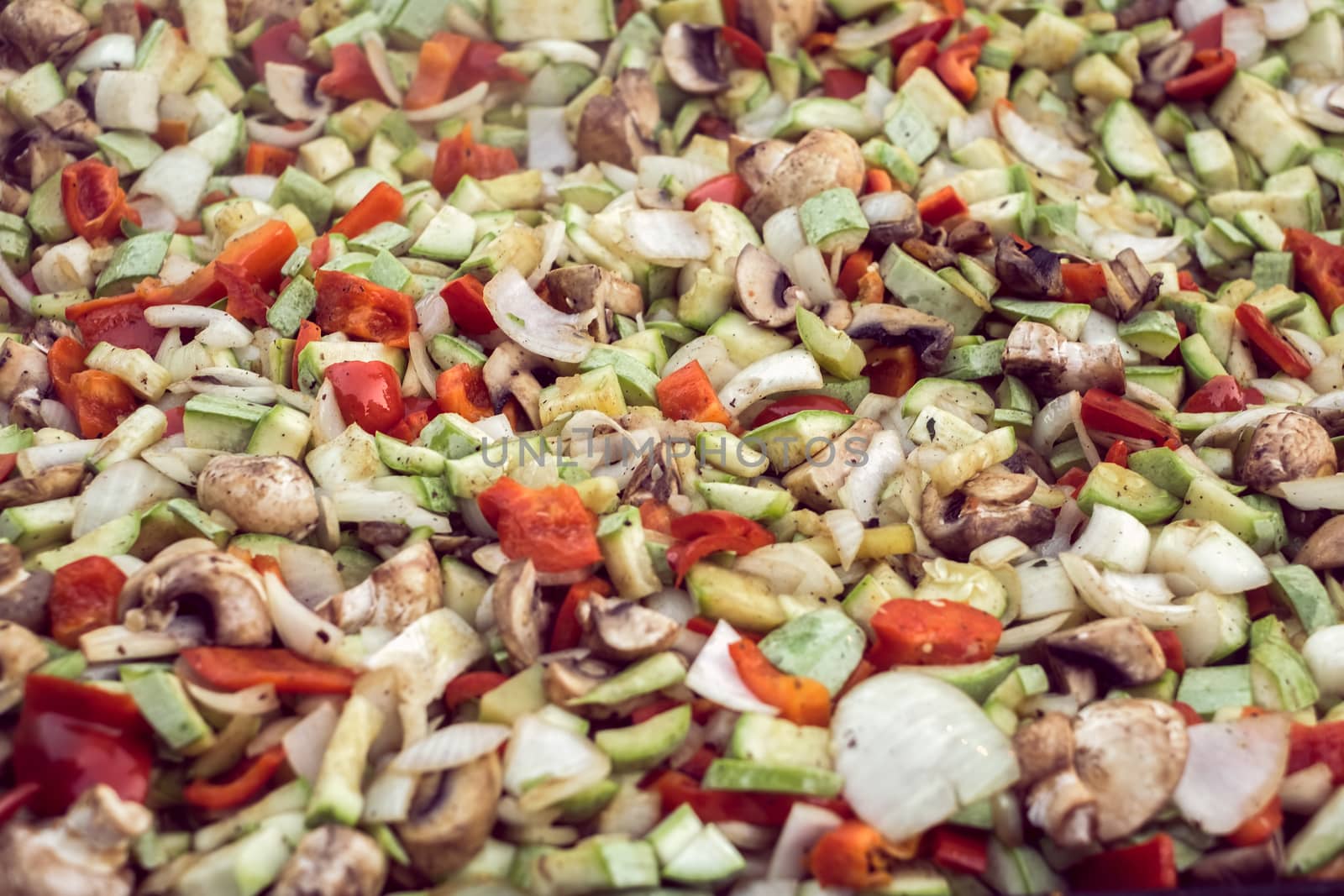 Fresh sliced vegetables on the hob