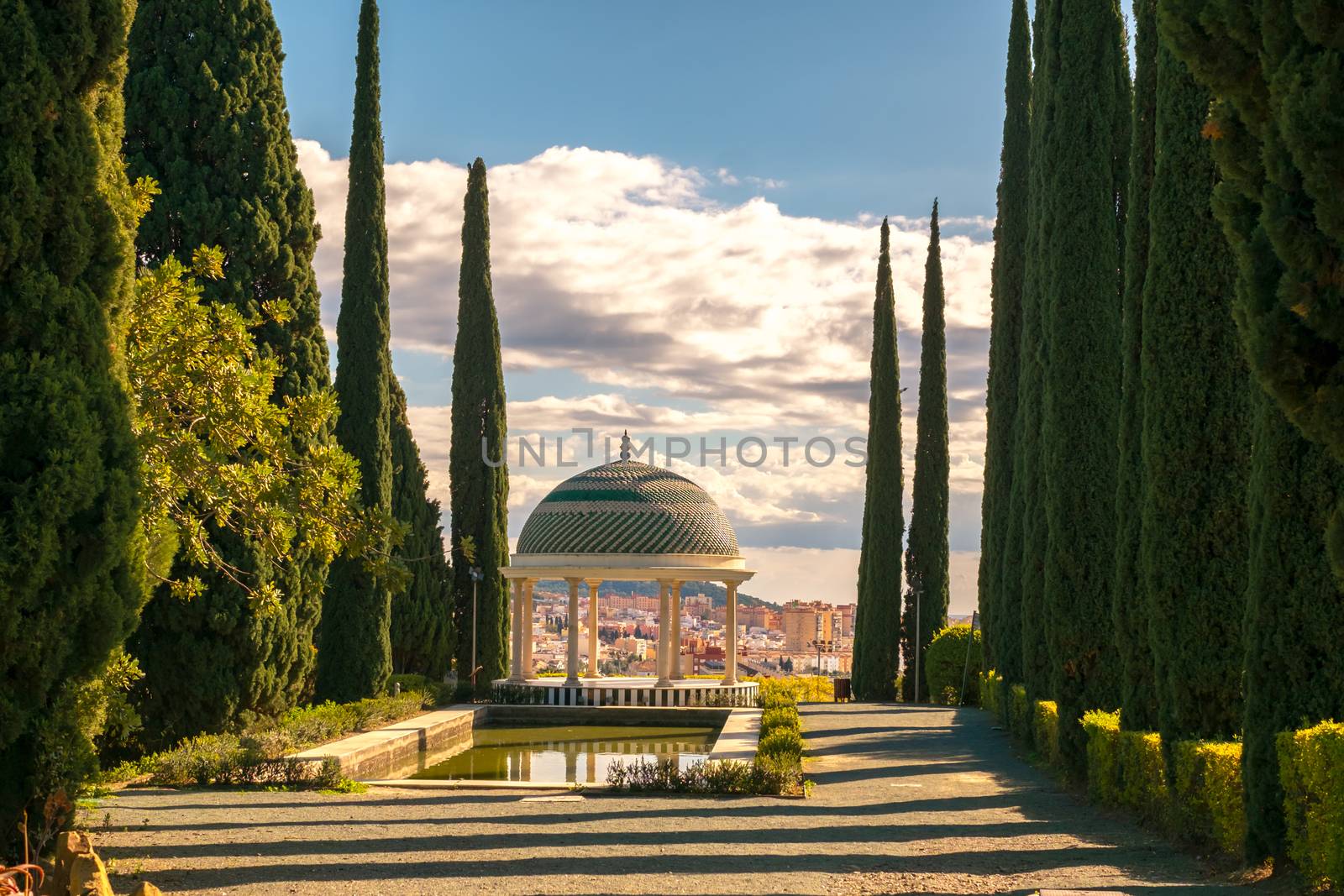 Malaga, Spain - January 27, 2018. Historical Gazebo, Conception garden, jardin la concepcion in Malaga, Spain