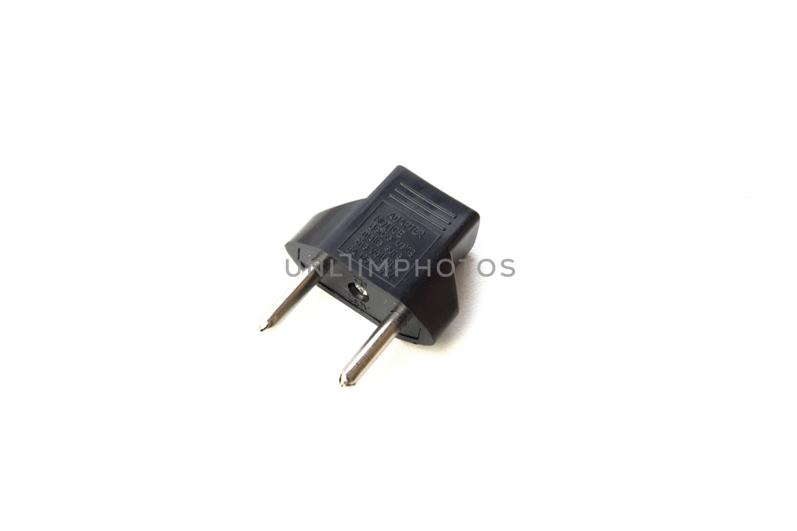 Black plug adapter on white background.